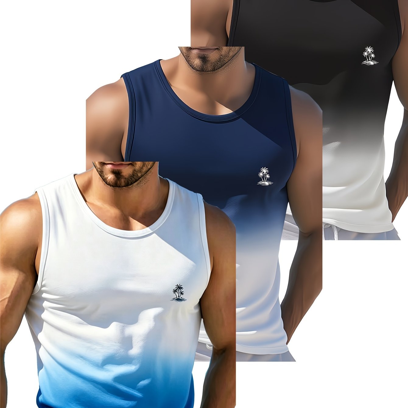 TEMU 3pcs Men's Athletic Tank Top Gradient Sleeveless Shirt Quick Dry Breathable Gym Workout Running Muscle Tee Lightweight Summer Beach Vest