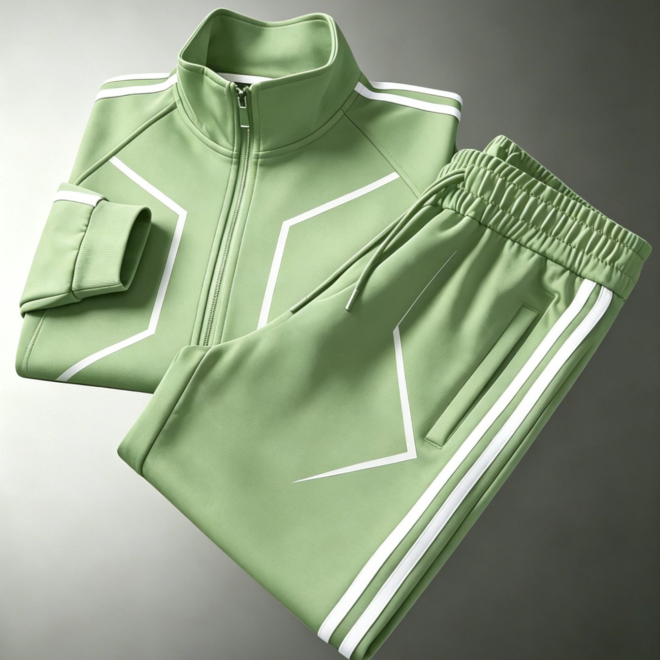 Men's Polyester Stand Collar Zipper Sports Set Easy Printed Side Stripe Loose Casual 2 Piece Suit