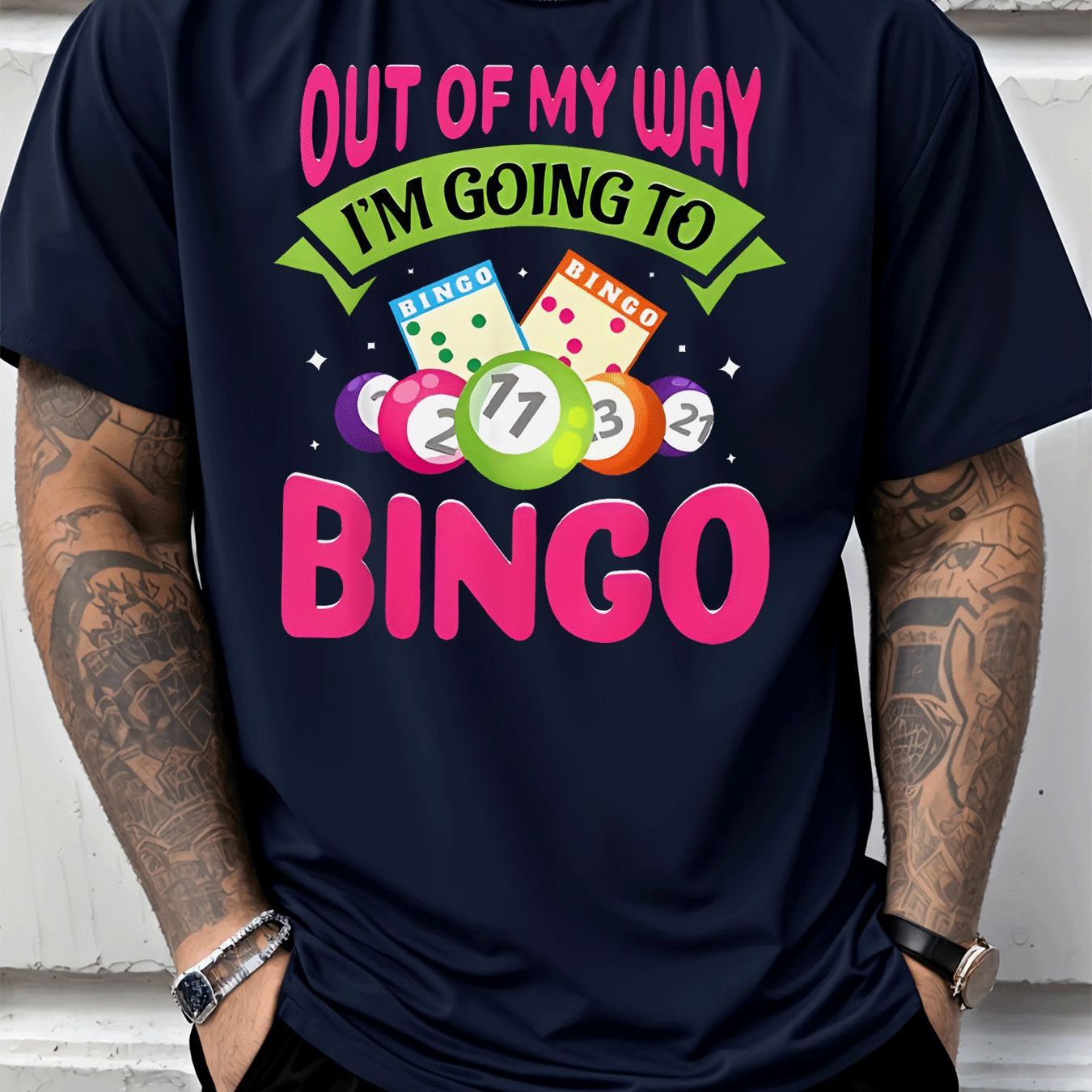 TEMU Men's T-shirt Casual Trendy Bingo Balls Cards Print Short Sleeve Tee Men's Fashion For Adults Men Casual Wear Party Outfit Holiday Gift