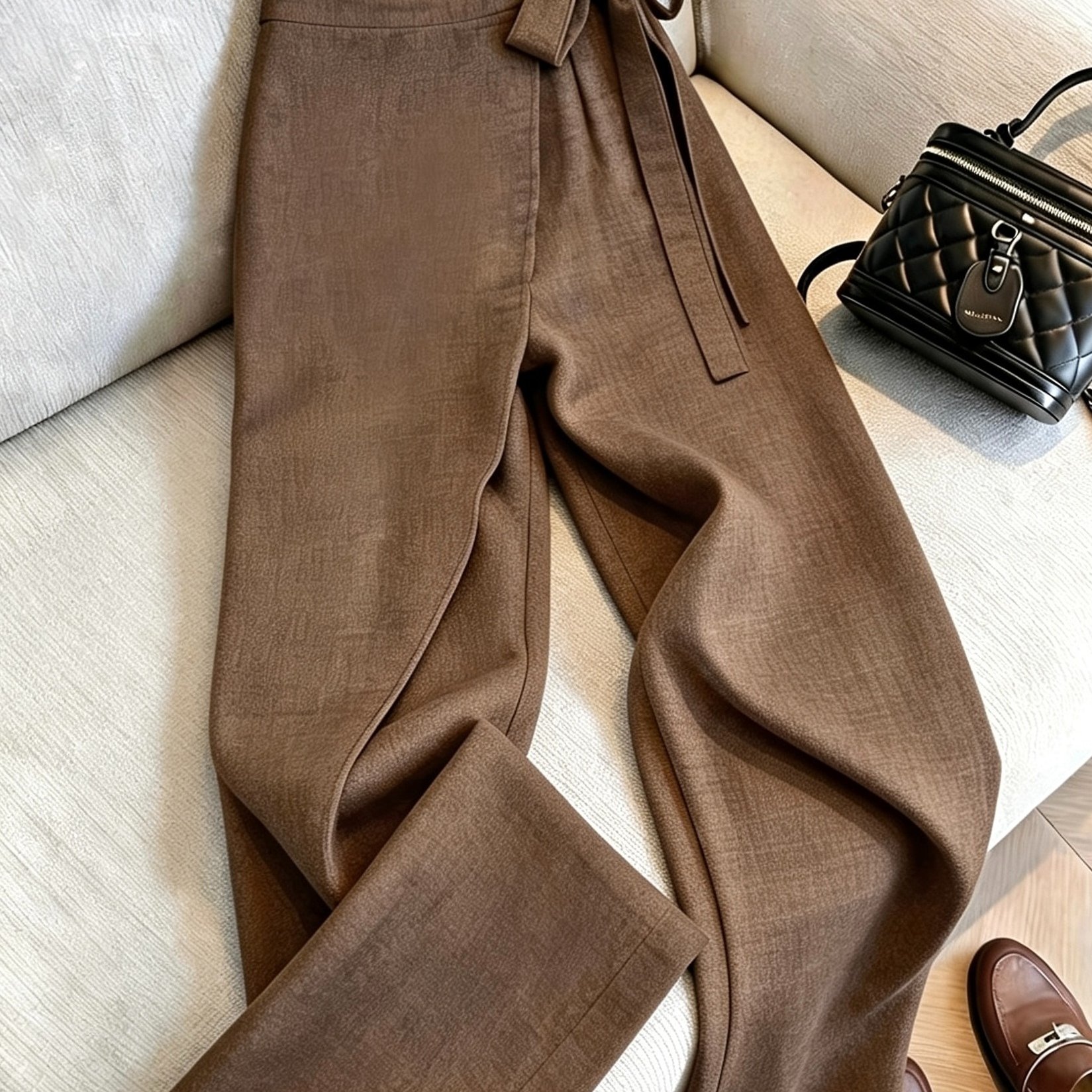 TEMU Women's Elegant Office High Waist Wrap-style Wide Leg Pants, Retro Tied 2in 1 Loose Skort, Zen-style Slouchy Flowy Business