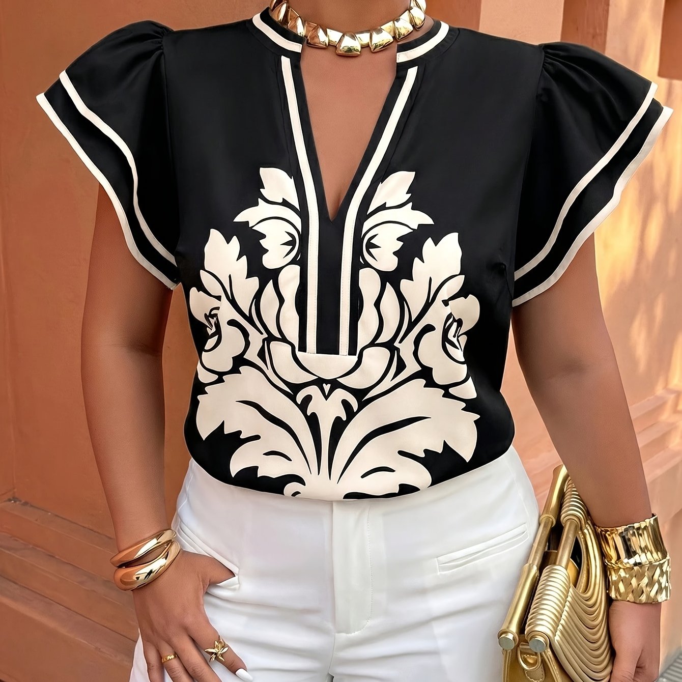 TEMU Plus Size Women's Shirt Top, Summer V-neck Statement Printed Short Sleeve Women's Blouse