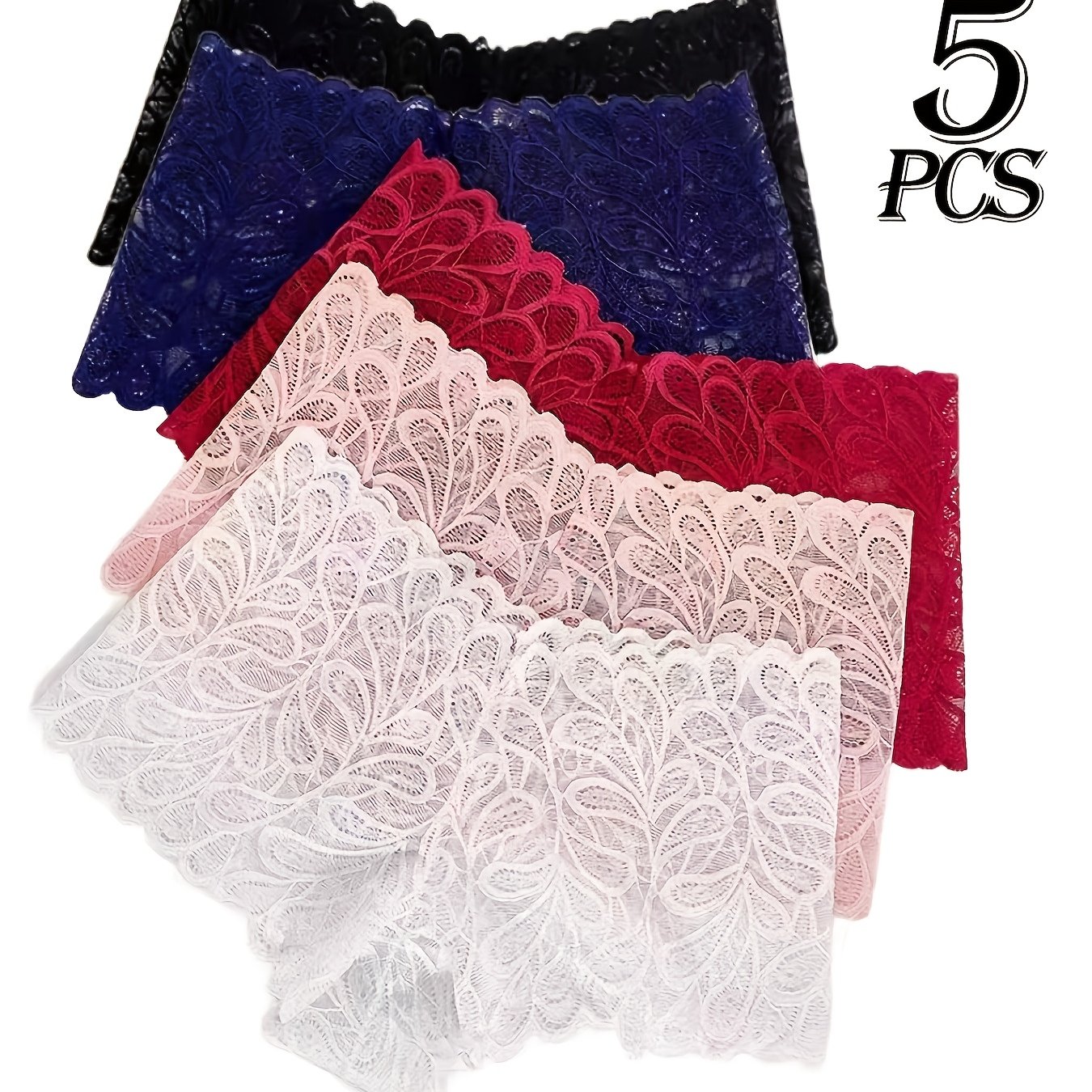 Image of Women's Floral Lace Underwear 5pcs Set | Elegant Design With Scalloped Edges | Chic And Breathable Daily Lingerie