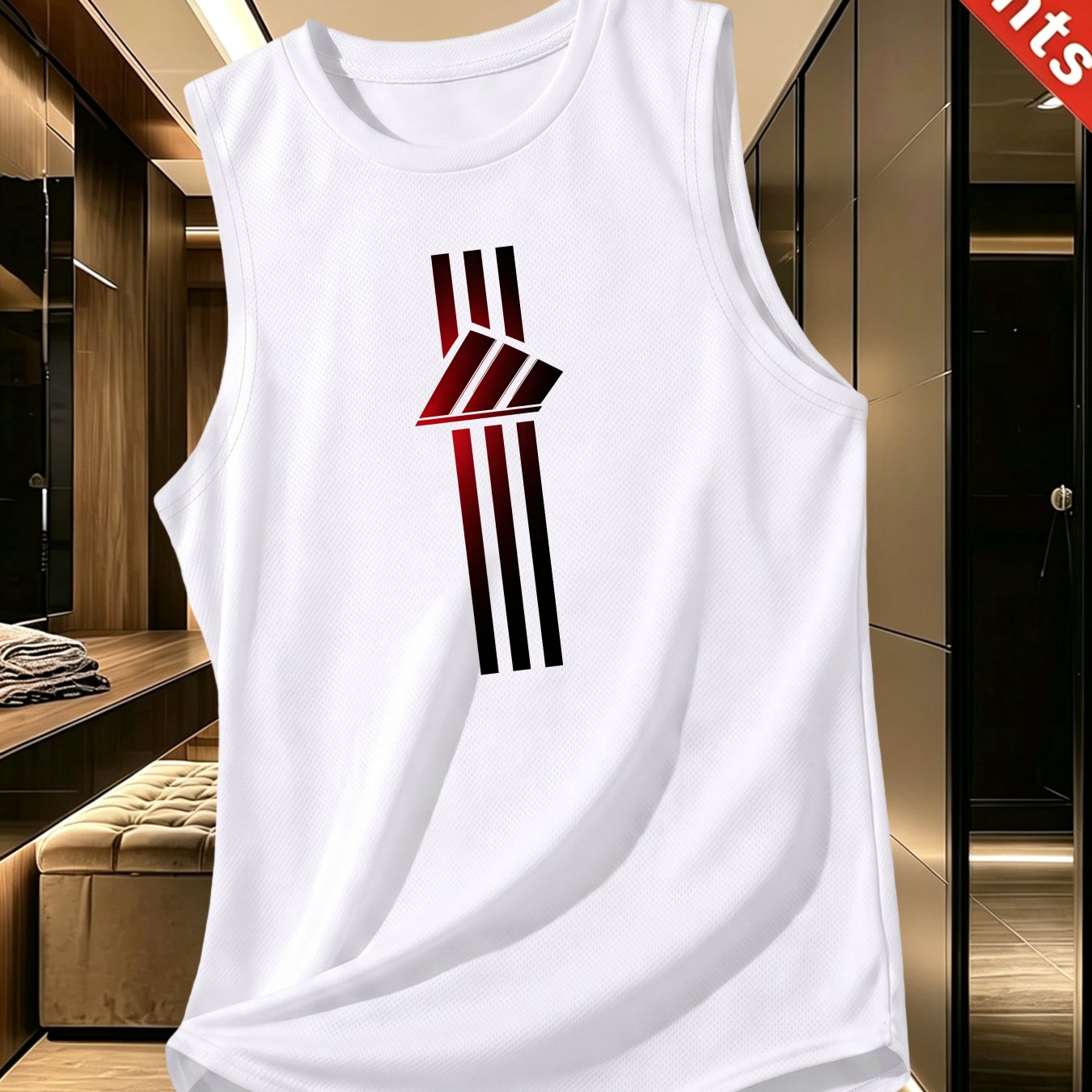 TEMU Men'-piece Sleeveless Tank Top, Polyester Material, New Arrival Of The Year, (/red/navy), Fashionable Print, Quick-drying, Moisture-wicking,