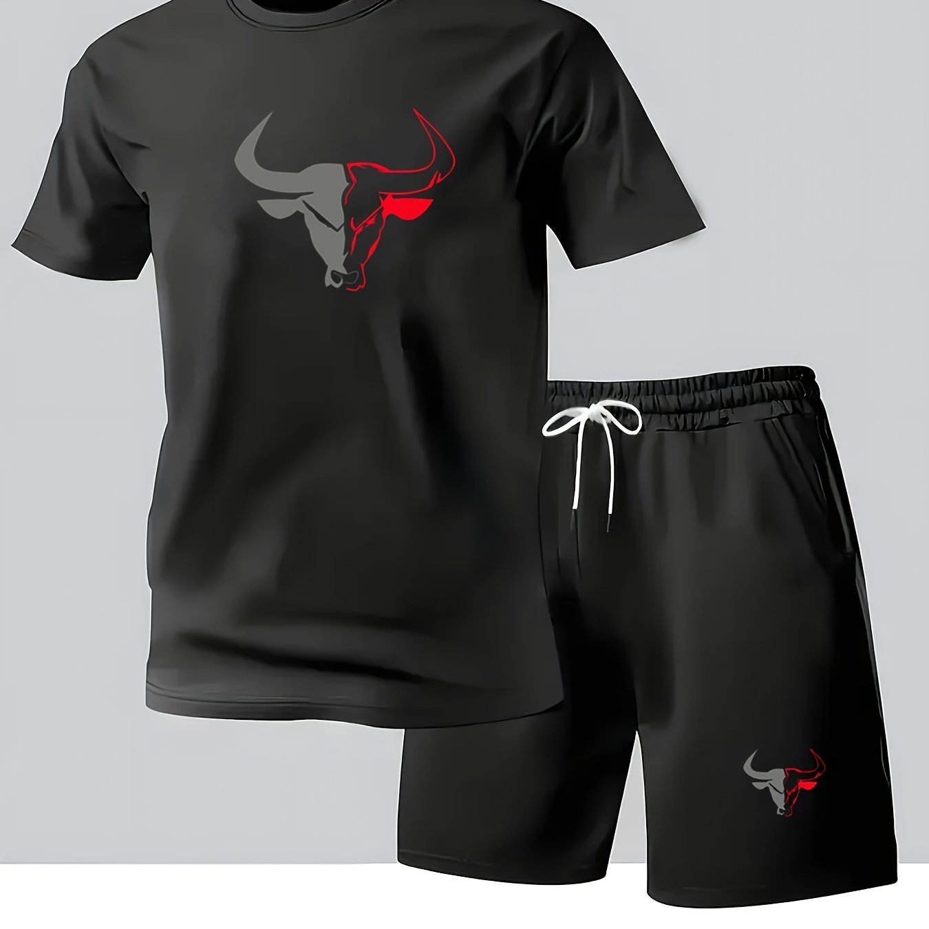 TEMU Men's Breathable Workout Shorts Suit Round Neck Printed T-shirt Spring And Summer All-match Sportswear