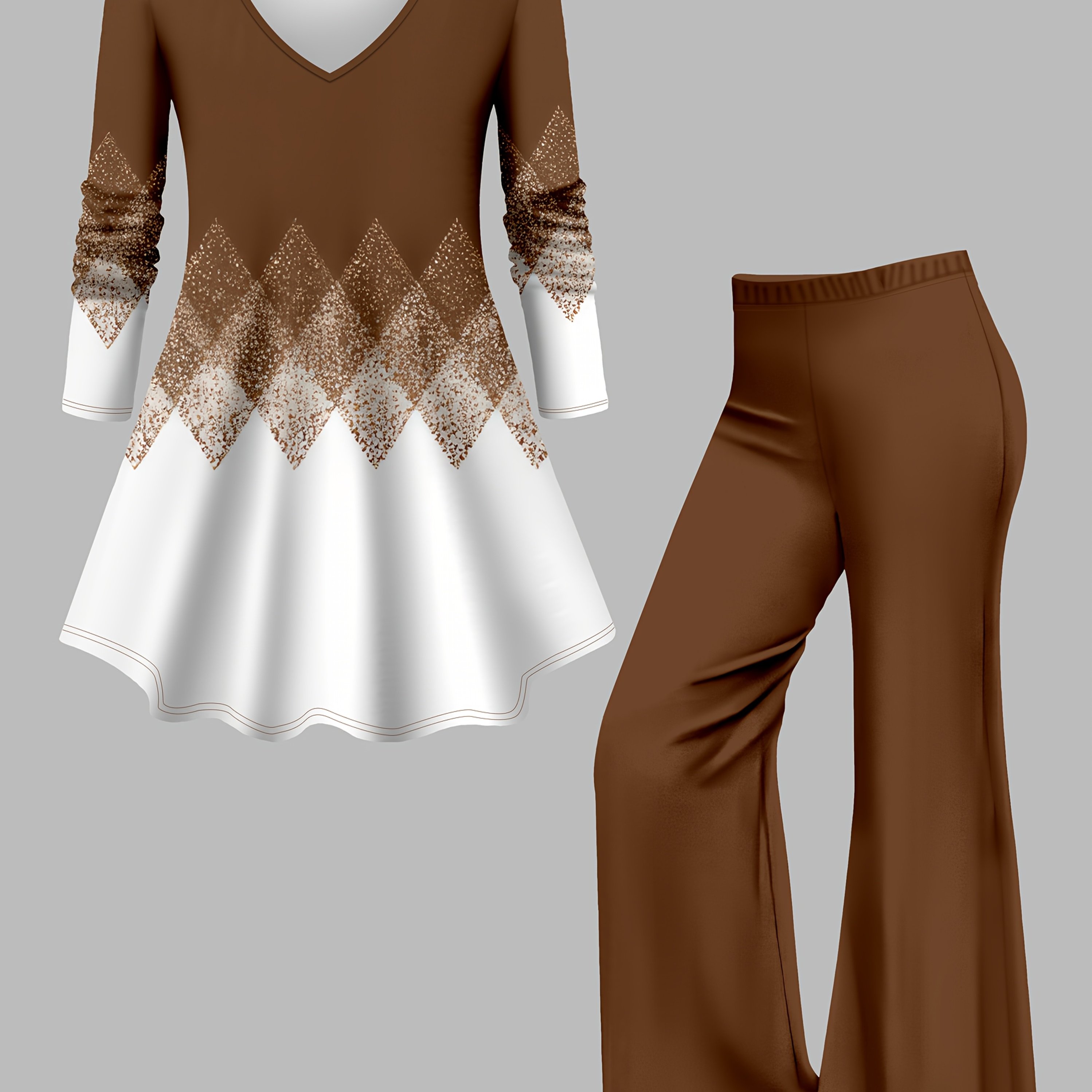 Plus Size Fashion Women's Set Printed Top With Pants, Elegant Everyday Set