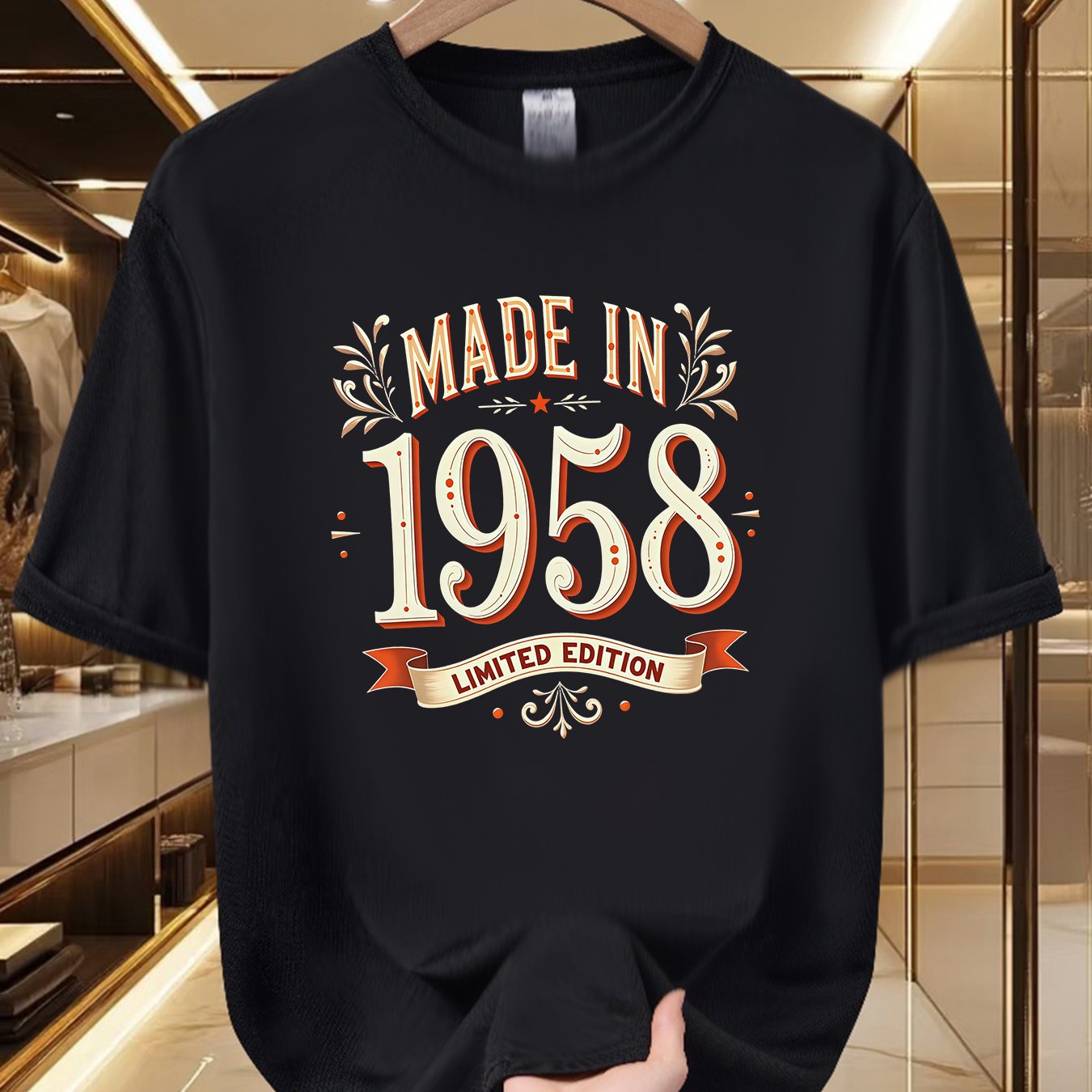 TEMU Men's Vintage T-shirt - Classic 'made In 1958' Design, Soft And Comfortable, 100% Polyester Fiber, Edition, Crew Neck, Short Sleeve Summer