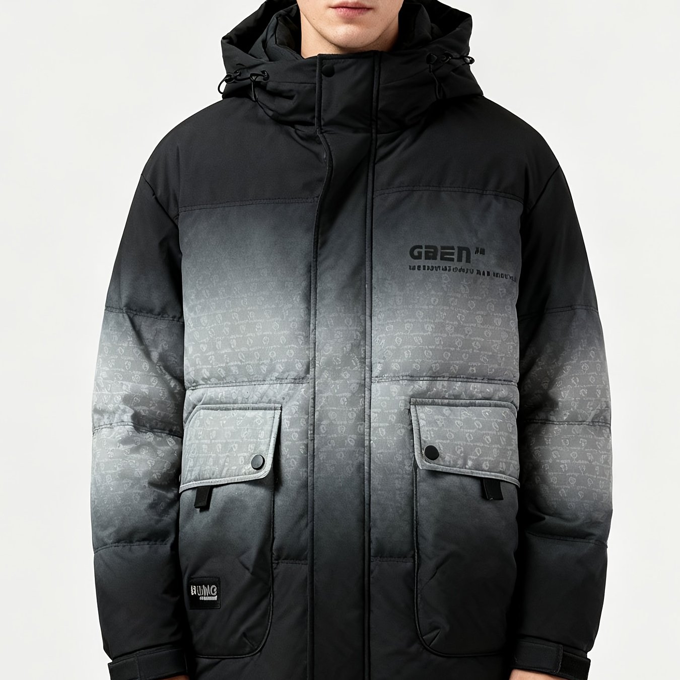 Men's Thick Warm Hooded Down Jacket, Gradient Design