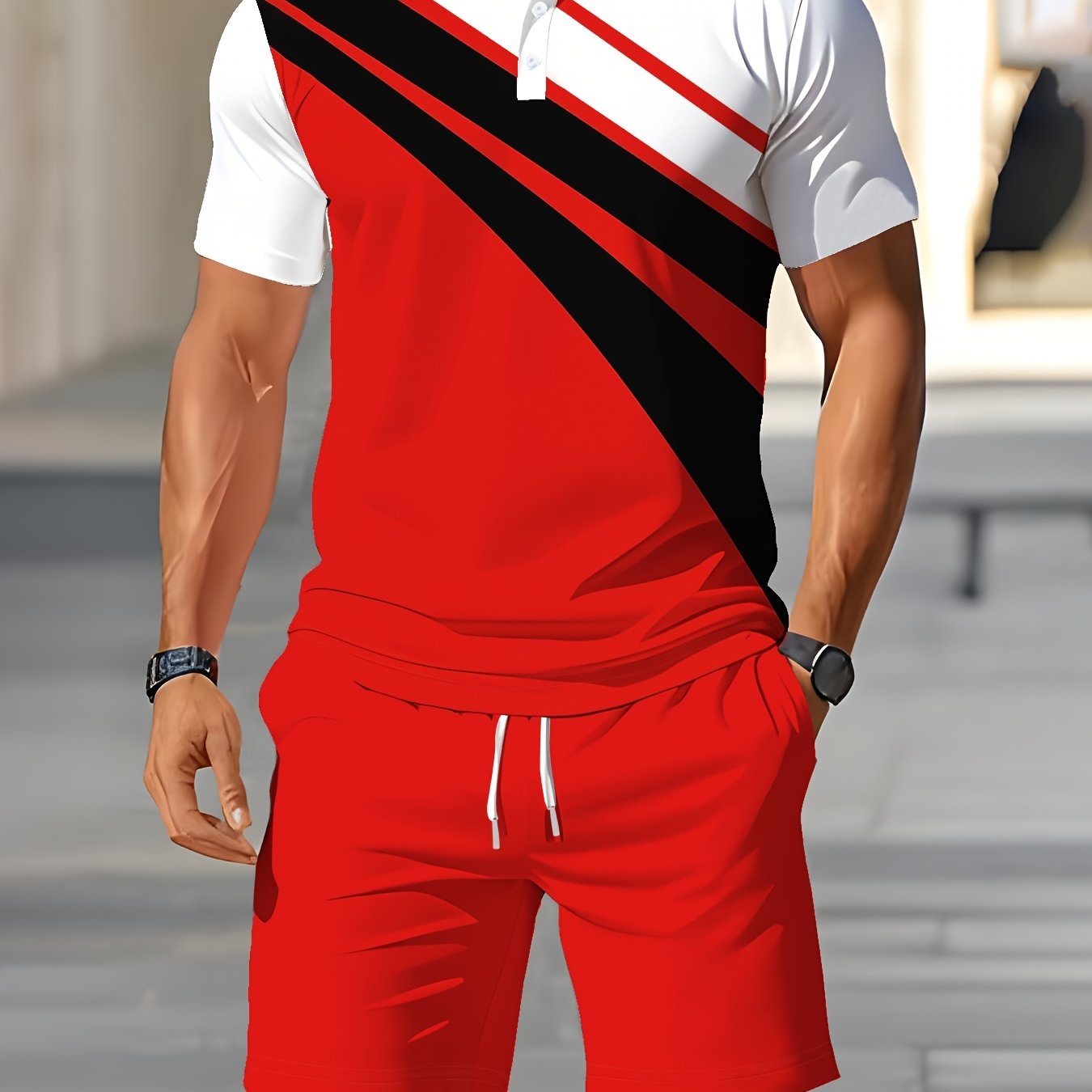 TEMU Men's Casual Sport Style Shirt And Shorts 2pcs Set For Daily Outdoor Wear