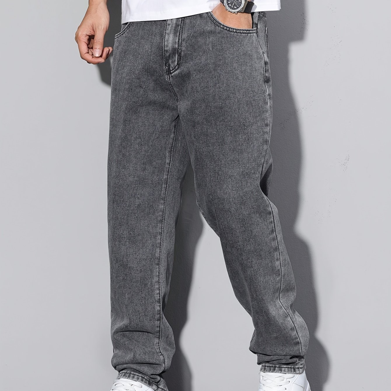 Stylish Men's Gray Stretchy Jeans With A , Comfortable And Versatile, Perfect For Casual Wear, Suitable For , An Essential Item
