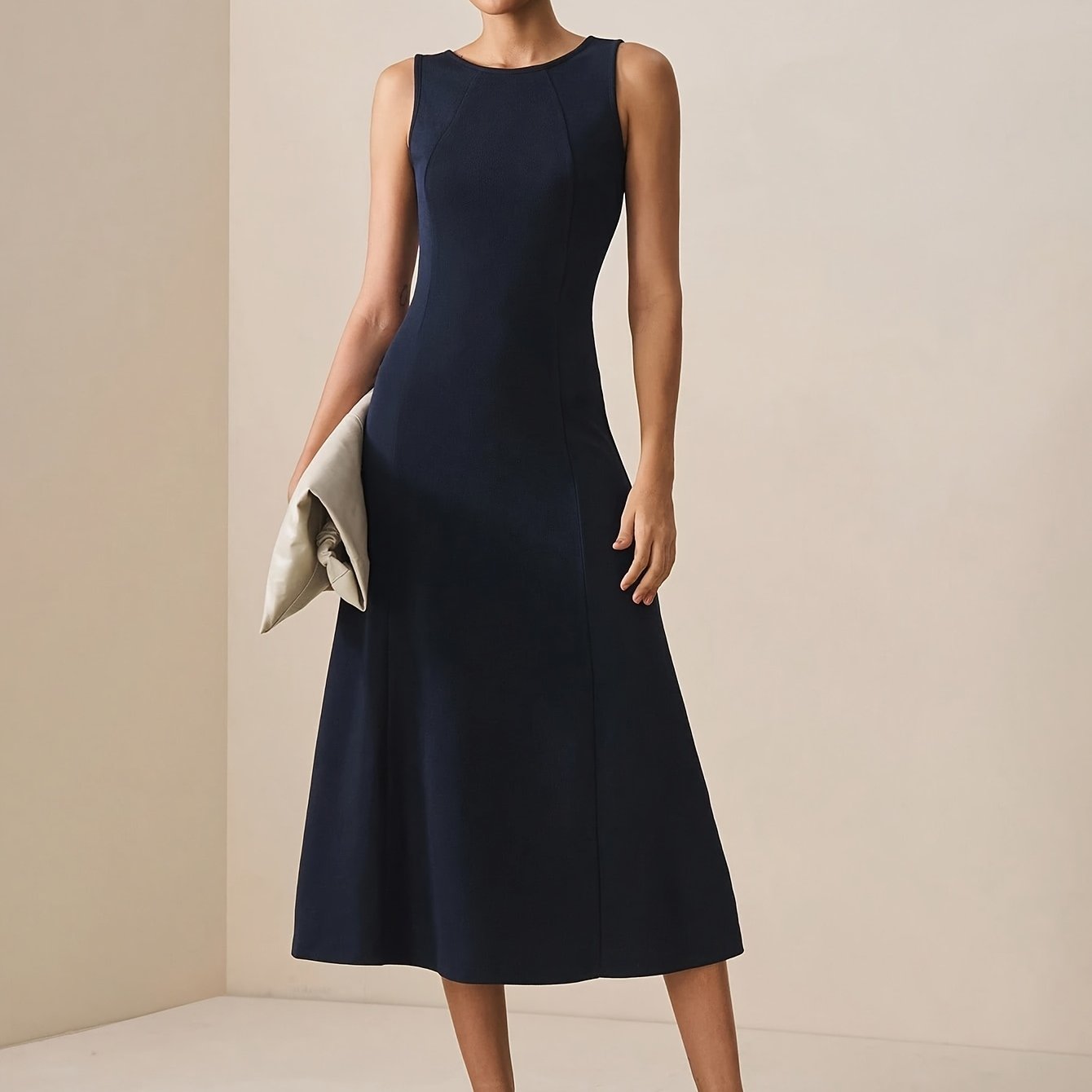 E-shop 2026 Neues Damen A-Linien Kleid, mittellang, strukturiert, Rundhalsausschnitt, Freizeit-/Business-Pendlerkleid, elegantes Partykleid