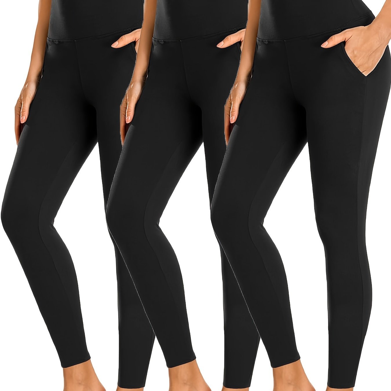 TEMU 3 Pack Leggings With Pockets For Women, High Waisted Tummy Control Workout Yoga Pants