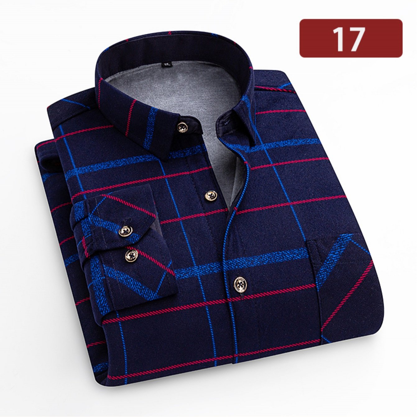 TEMU 2025 Winter New Arrival Men's -lined Thickened Long-sleeve Baby Warm Shirt, Men's Casual Striped Shirt X