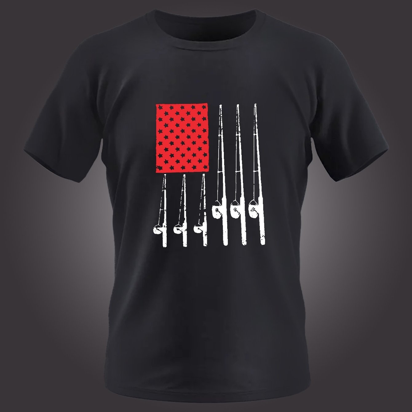 Fishing Rods Flag Print T Shirt, Tees For Men, Casual Short Sleeve T-shirt  For Summer