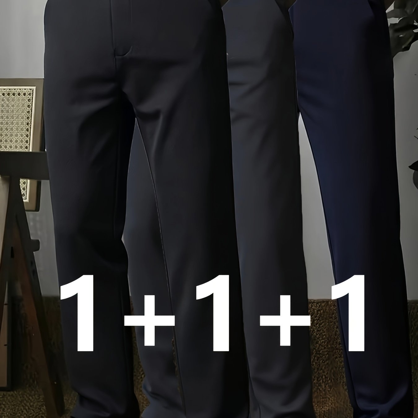 TEMU 3pcs Set Men's Comfortable Trousers Men's Elastic Casual Straight Office Business Suit Trousers Long Pants Professional Formal Trousers