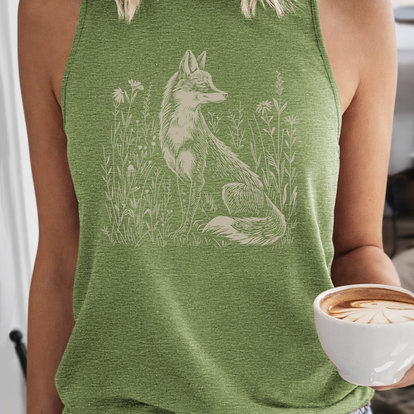 TEMU Forest-style Vintage Floral Fox Print Tank Top | Forest-style Artistic Sleeveless Top | Sports T-shirt | 2026 New Elegant Party Vintage Style |