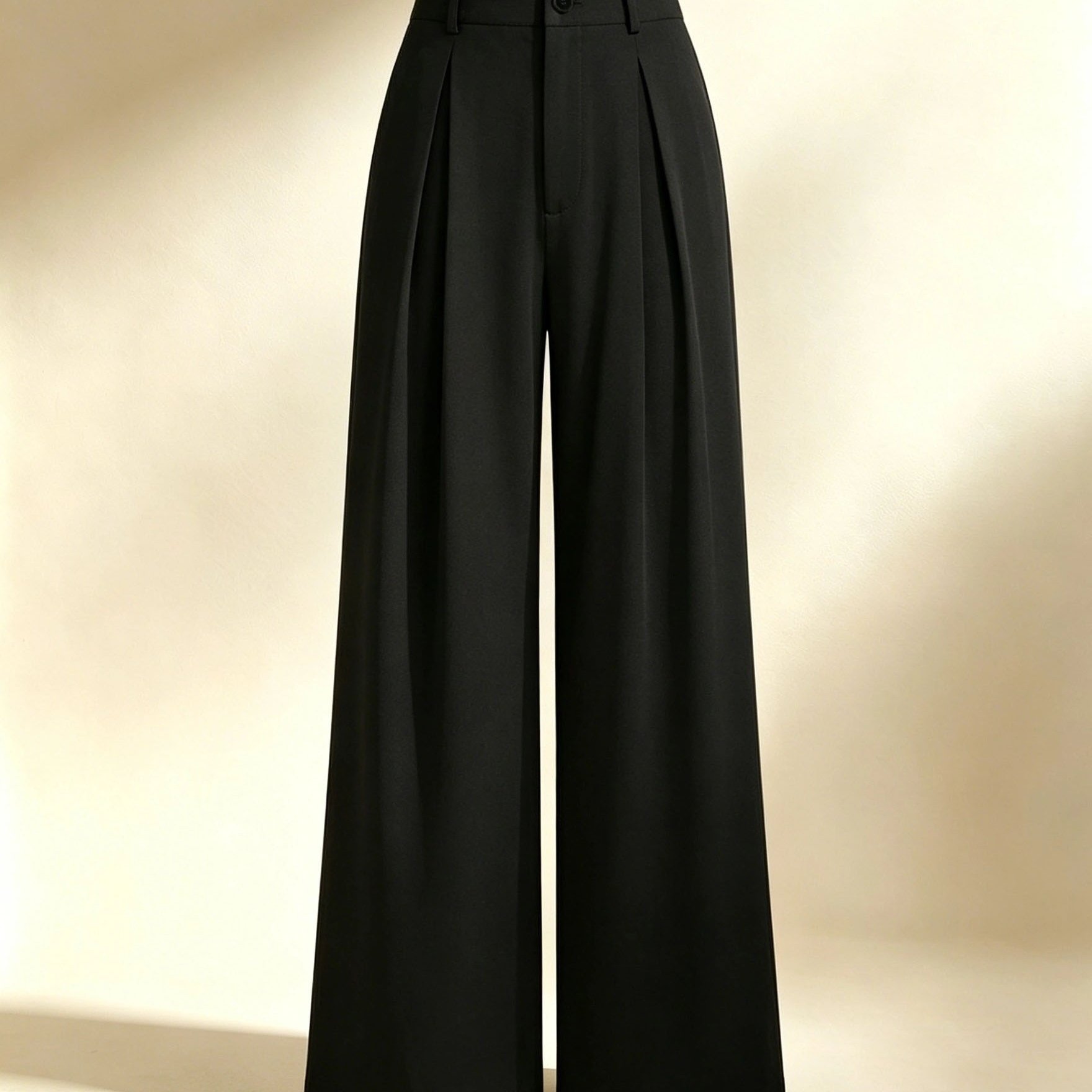 TEMU Women's Retro Elegant High-waist Pleated Wide-leg Trousers, Straight Flowing Long Leg Work Casual Pants, Suitable For Office, Daily Wear, Club,