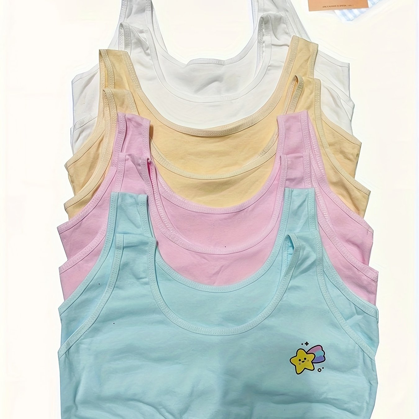 Image of 8pcs Set Girls' Easy Style Vest, 4-color Inner Wear, Strap Vest, Ages 7-12