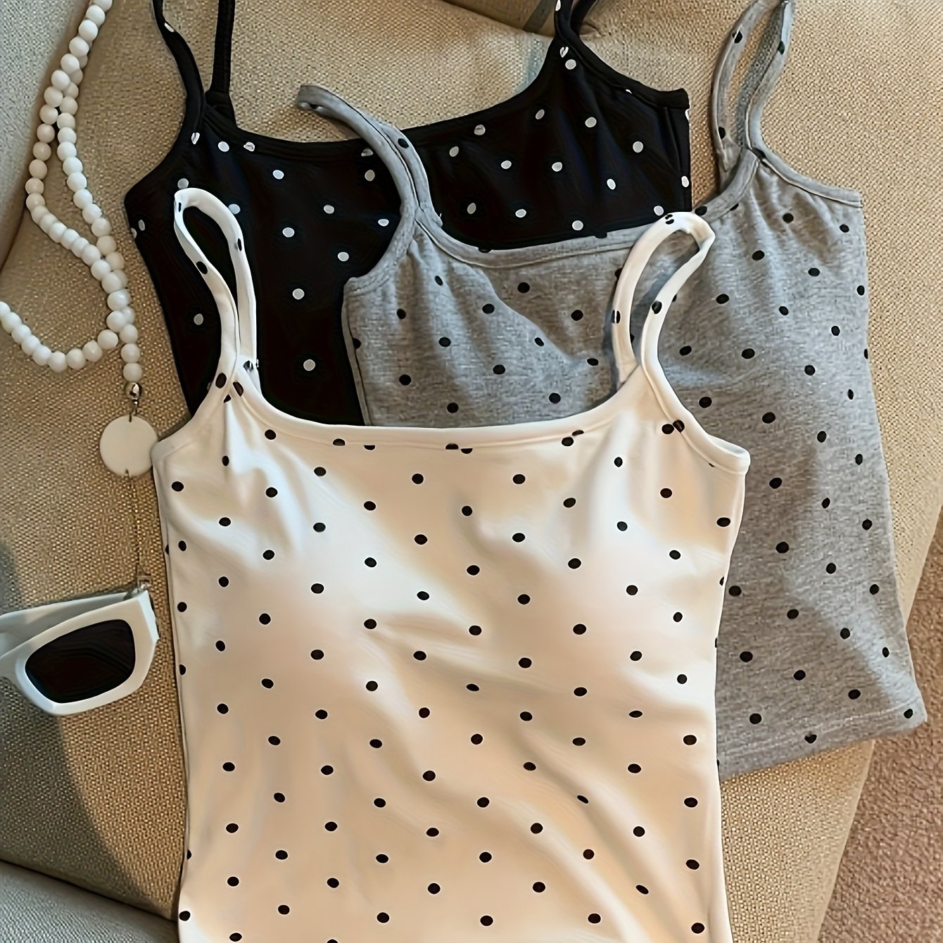 Image of 3pcs Set Of Polka Dot -1 Cup Band With Breast Pads And Bustier Camisole Underwear Teenager's Fixed Cup, For Teenager, For Teenager