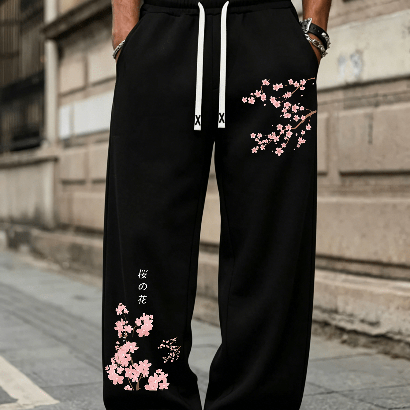 TEMU 2026 's Plum Print Drawstring Waist Lightweight Athletic Sweatpants Straight Leg Pants, Casual Versatile Regular Fit Joggers, Suitable For Daily