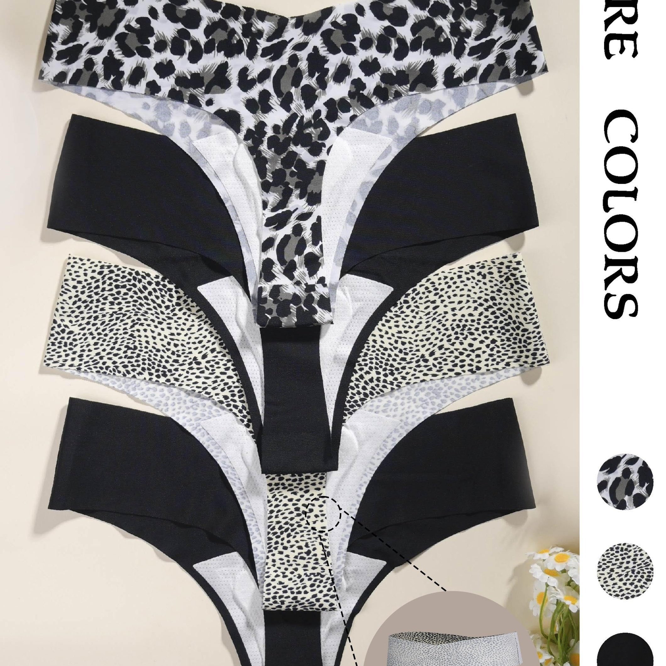 Image of 4-pack - 3-layer Protection Women' Color & Leopard Print 1pc V-waist Lift Design Comfortable Skin-friendly Seamless Briefs For Sports, Fitness, And Undergarment Layering