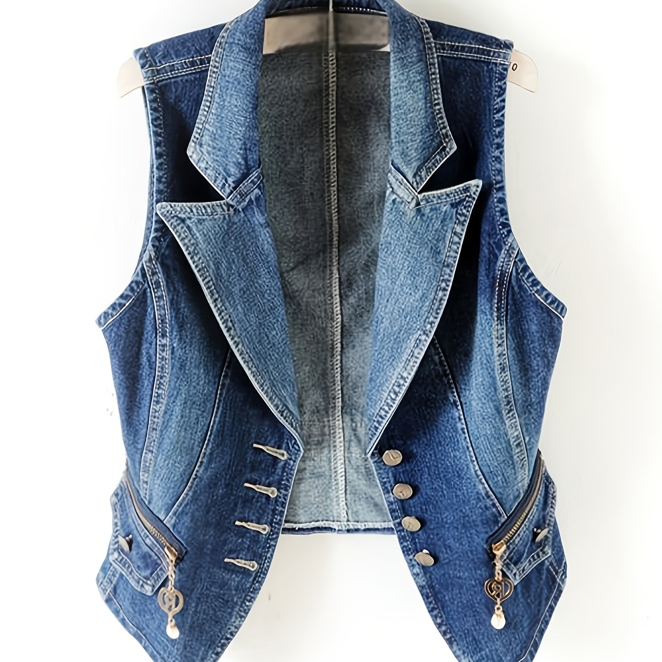 TEMU A Stylish, Slim-fitting, Sleeveless Denim Vest For Women, With A Versatile And Fashionable