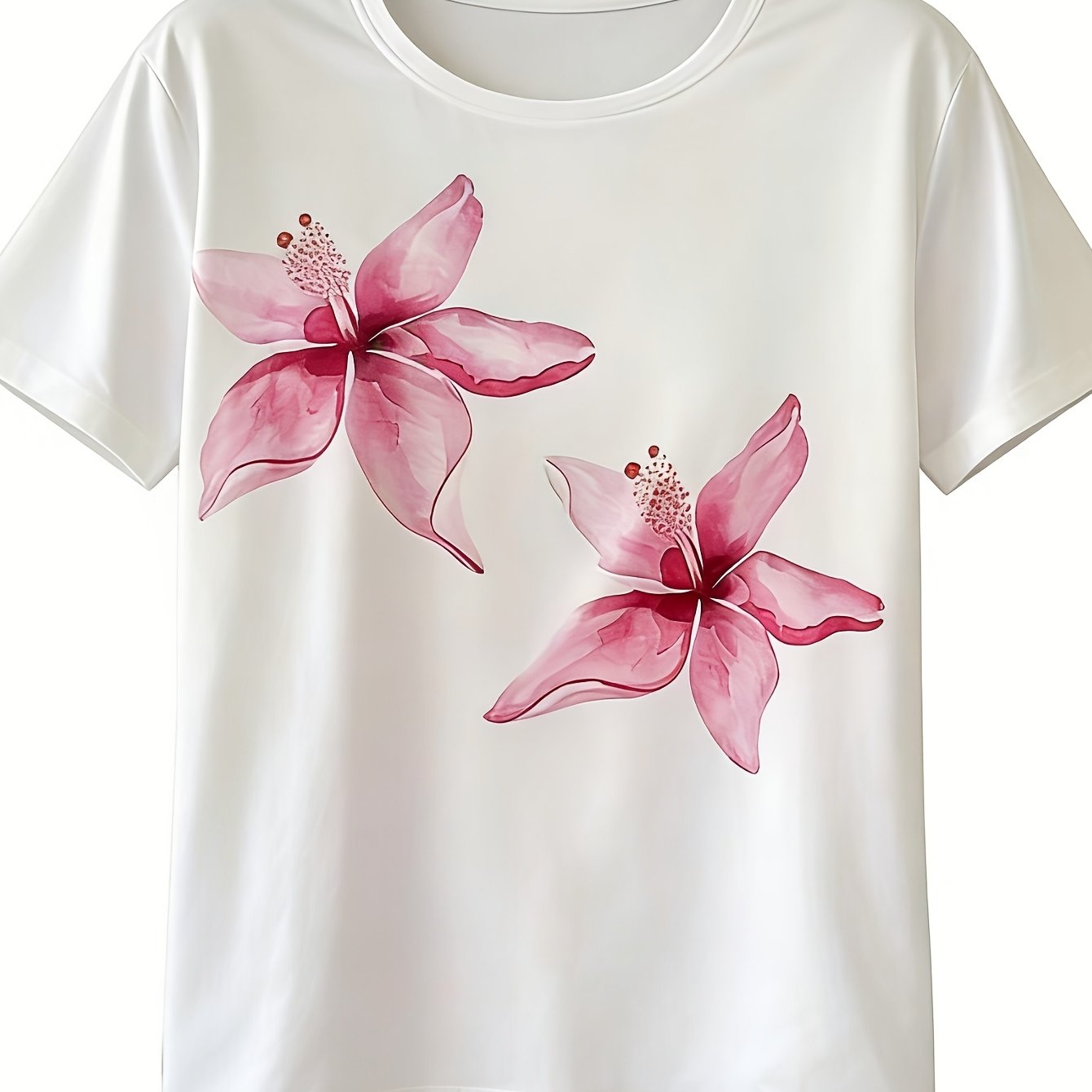 TEMU 1 Short-sleeved Top T-shirt With Floral Prints, Spring/summer Pajamas, Casual Pajamas Suitable For Women, Women's Pajamas, Pink Striped Pajamas,