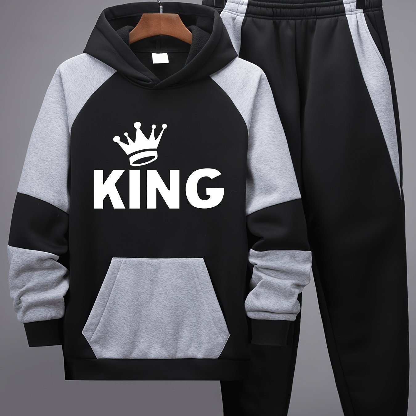 Image of 2pcs Kids Color-block Hooded Sweatshirt And Long Pants Set, Letter Fall Fleece Cozy Outfit, Fashion Boys' Casual Athletic Wear, For Outdoor