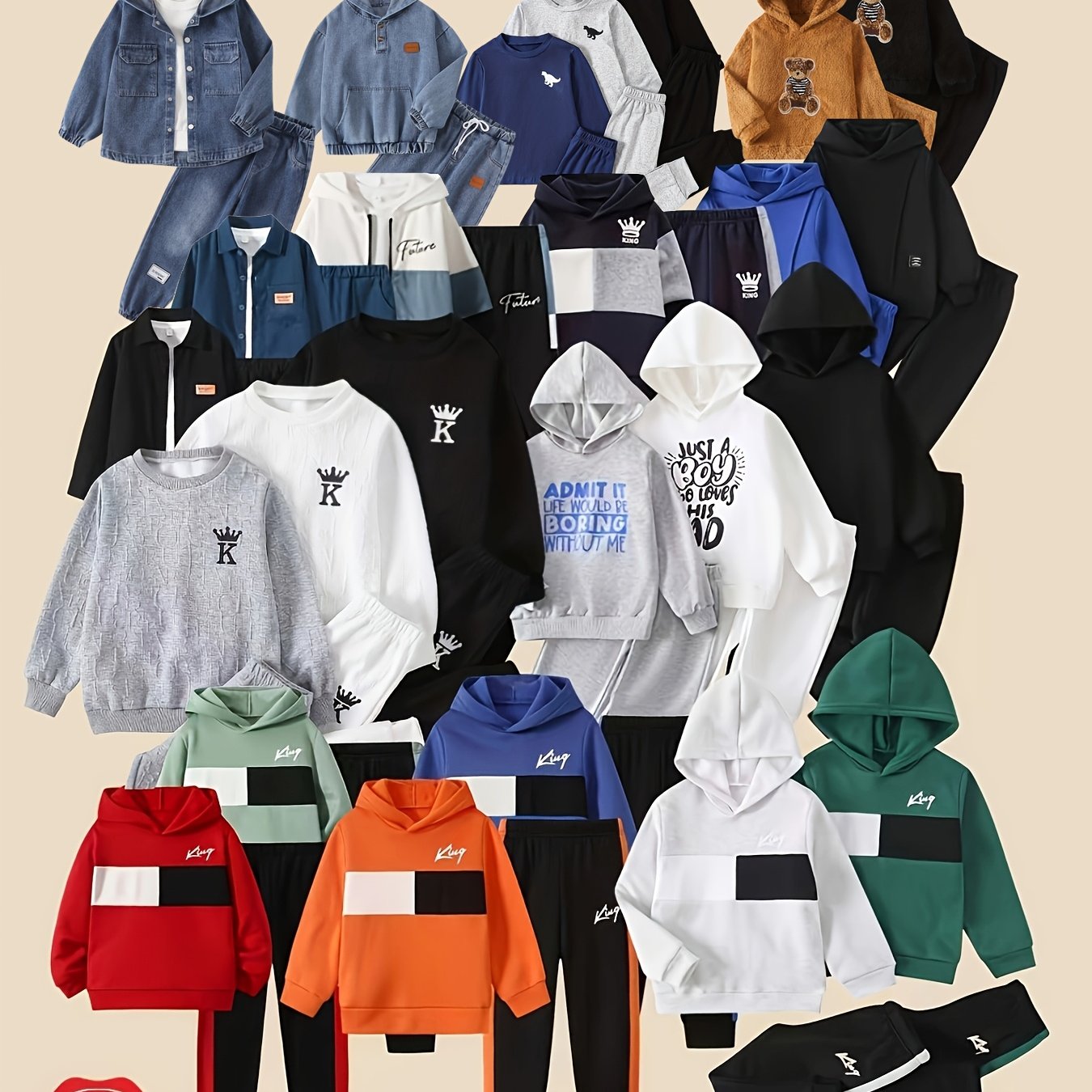 TEMU 6pcs Spring/fall Boys' Outfit Set 3-12 Includes Top + Pants Colors And Styles Mind , Please Do Not Purchase, For Outdoor