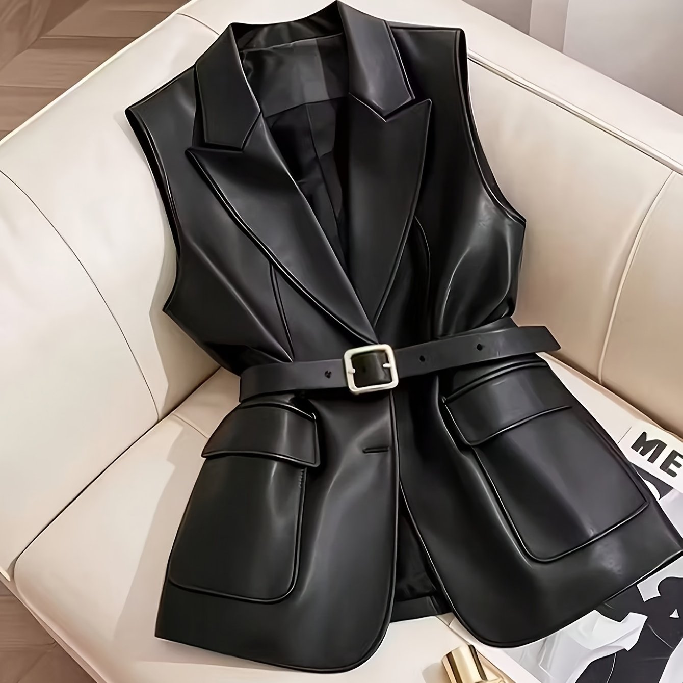 TEMU Women' Color Vest With Suit Collar Design, Exuding A Sharp And Neat Style, A Sense Of And Fashion To The Overall Look. Features 2 Large Pockets