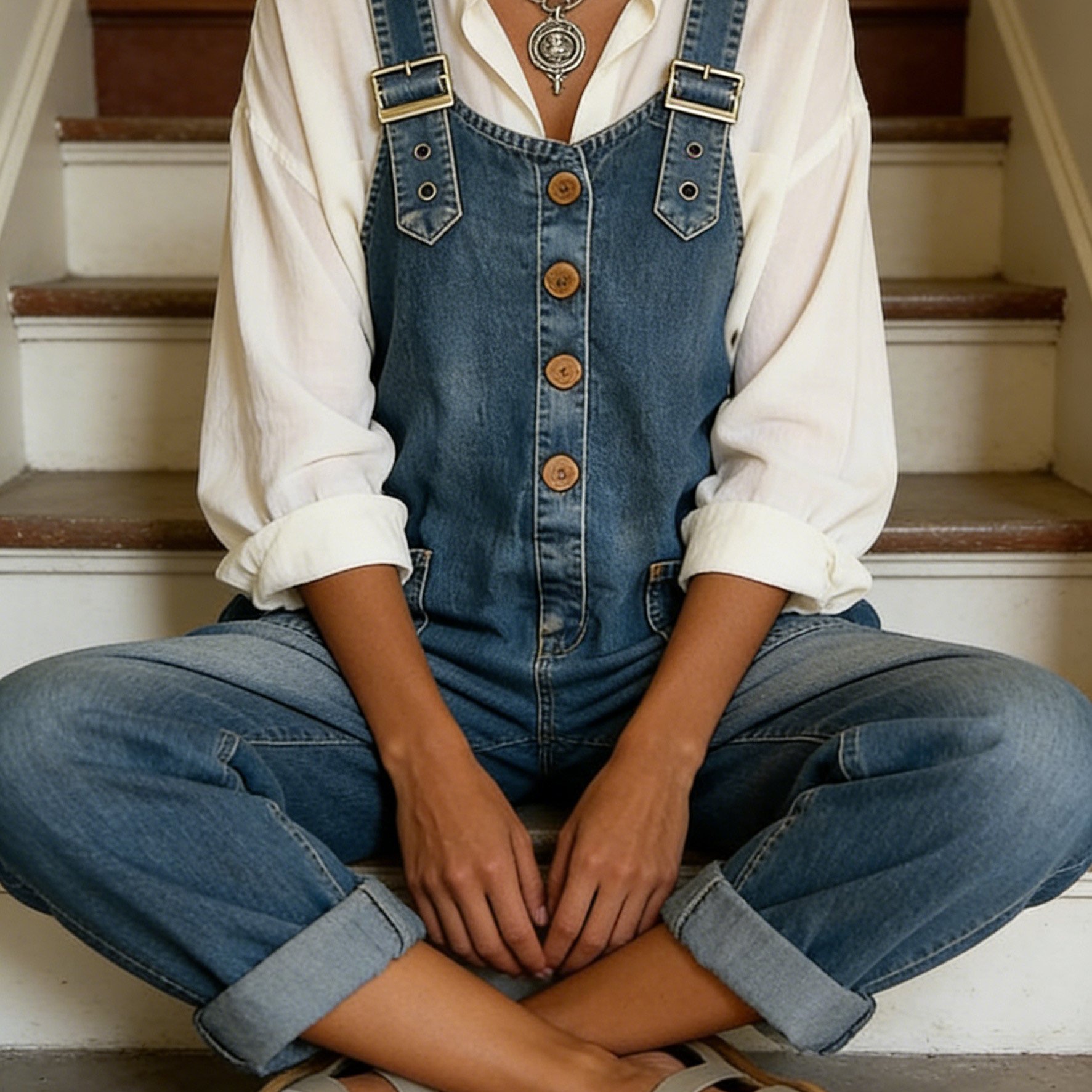 Vintage Washed Black Denim Overalls, Women's Loose Wide Leg Harem Trousers, Single Breasted & , Versatile For Campus, Daily And Outdoor Camping
