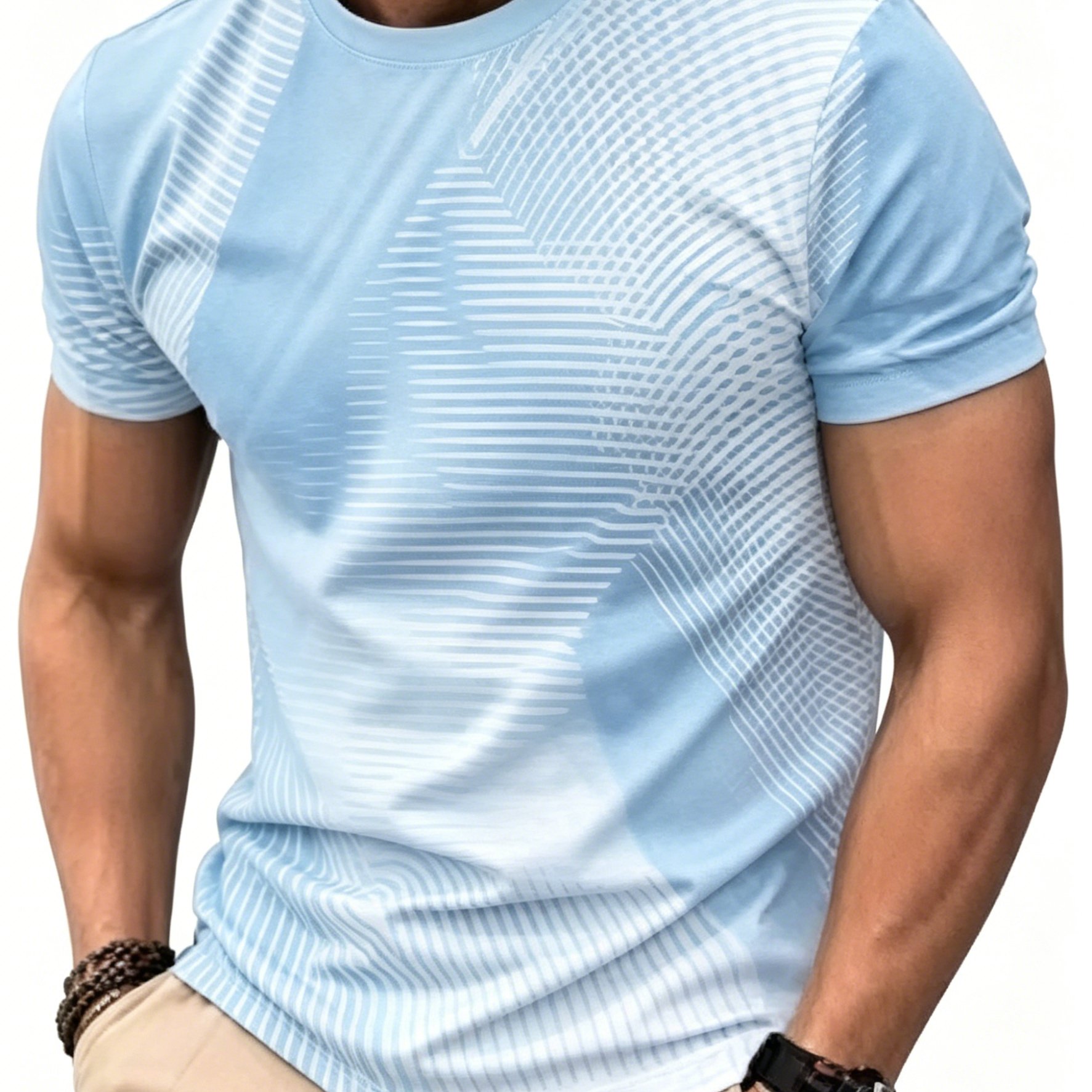 TEMU Men's T-shirt With Light Blue Gradient , Refreshing And Simple With An Inherent Sense Of , Suitable For Running And Travel Outfits. Summer