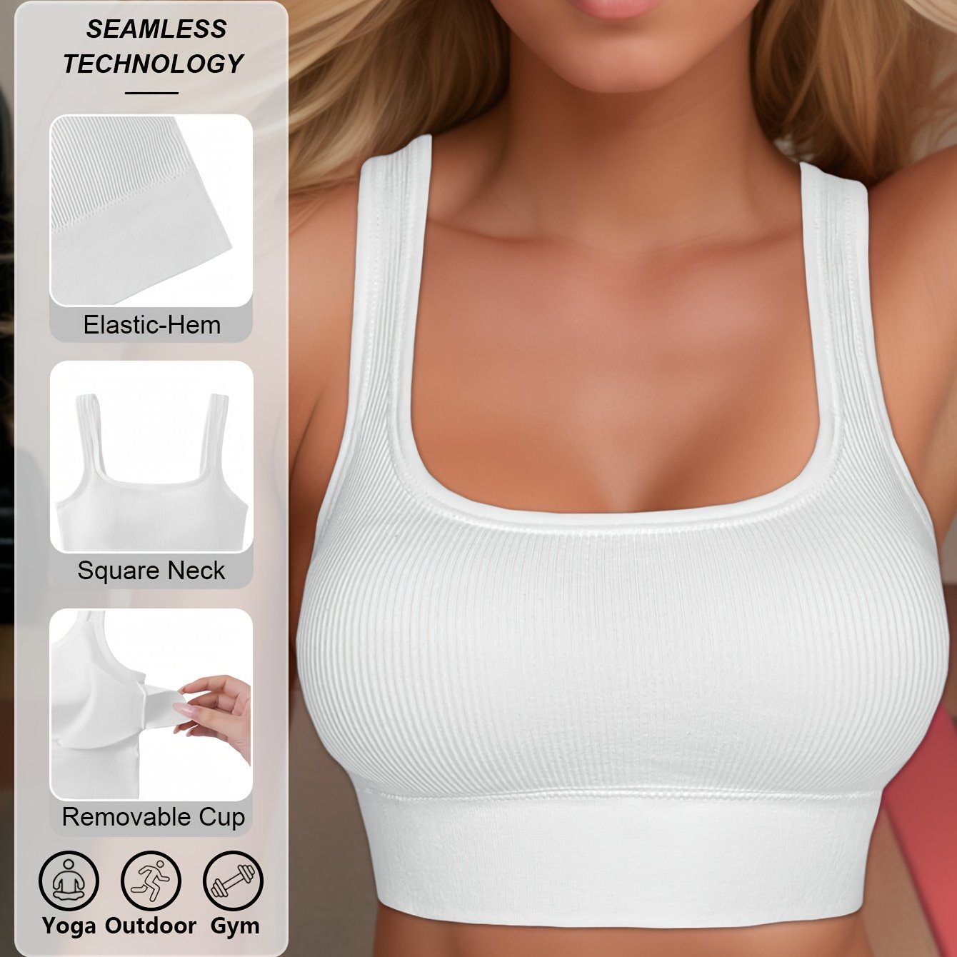 Image of Lianshengfa Square Neck High-waist High-elastic Sports Bra, High- Shockproof Seamless Fitness Vest, Comfortable Breathable Yoga Bra