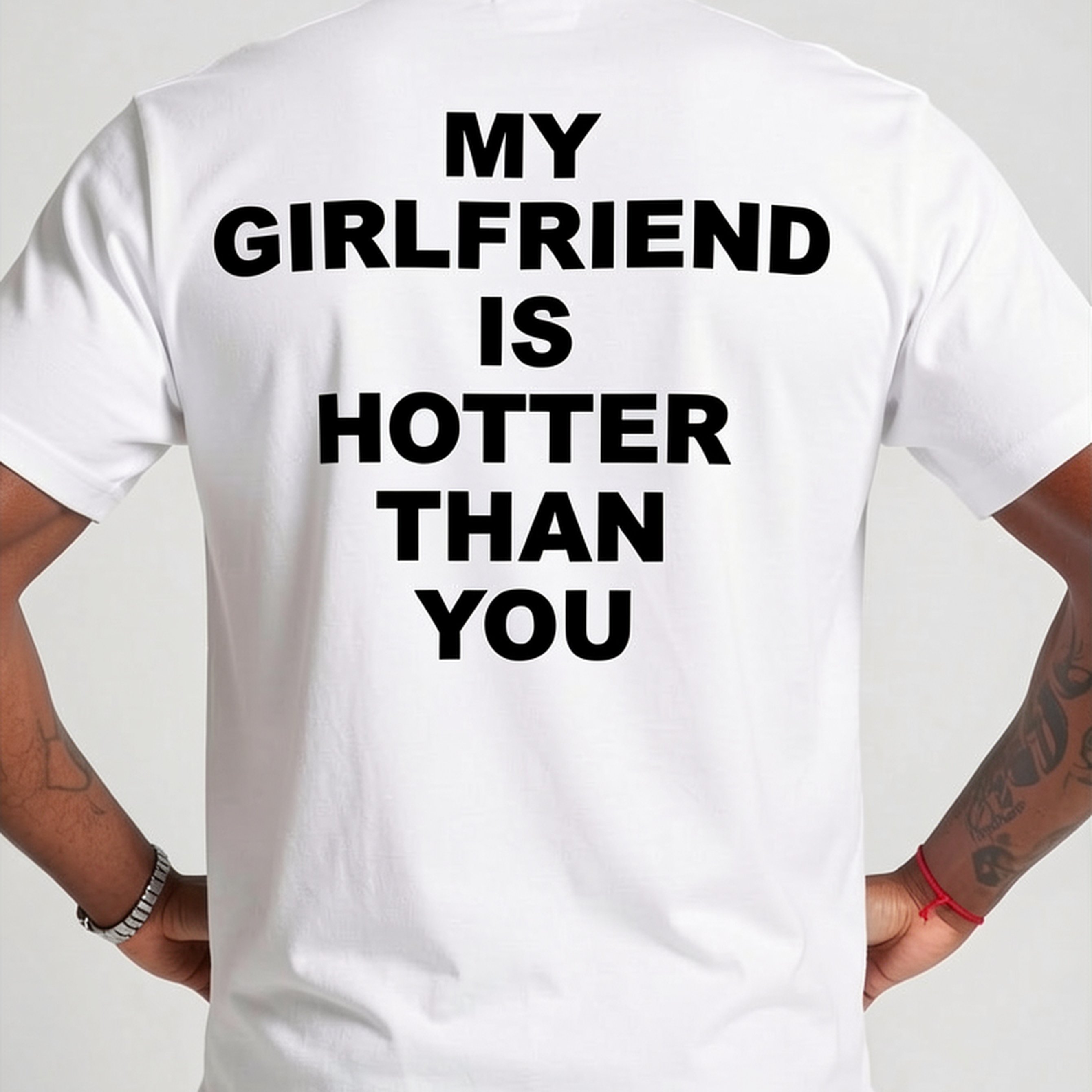 Men' Girlfriend Is Than You Graphic T-shirt - 100% Cotton Casual Short Sleeve Tee With Back Print, Breathable Stretch Fabric, Machine Washable For Summer Outdoor & Casual Wear, Short Sleeve T-shirt
