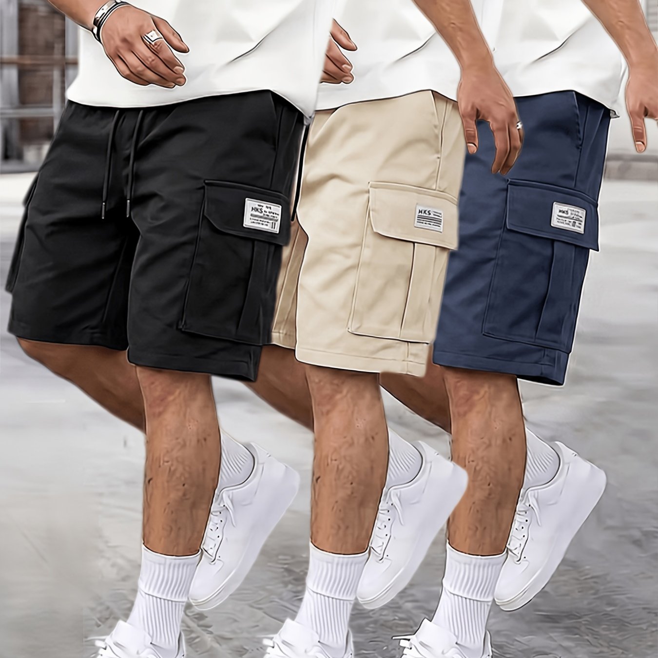 TEMU 3pcs Men's Cargo Pants, Men's Shorts, Plus Size Cargo Shorts, Knee-length Pants, Loose Summer Multi-pocket Shorts, Solid Color Cargo Shorts,