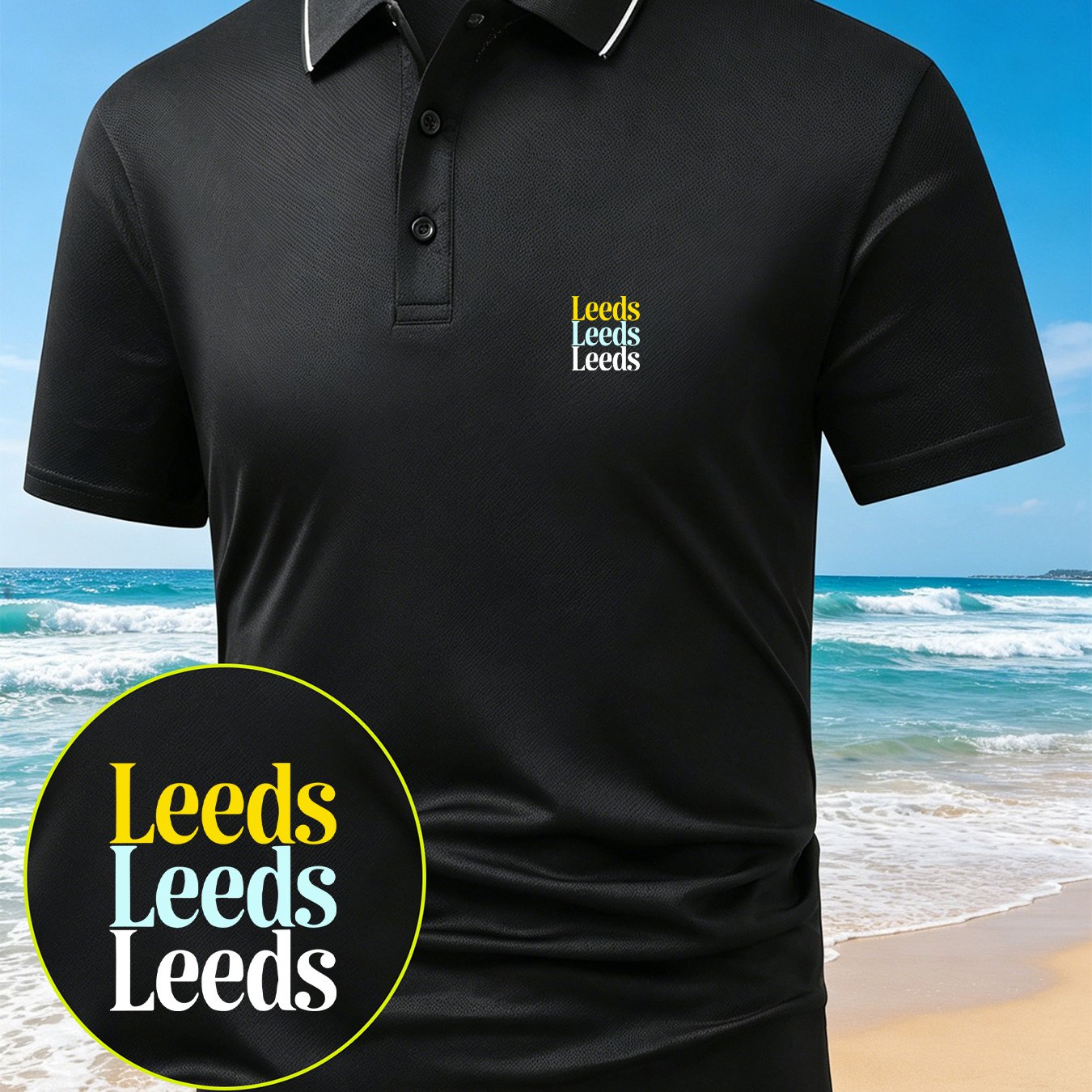 TEMU 's Unique Creative Leeds English Letter Logo Pattern Short-sleeved Print Shirt, Suitable For , Fit Incorporates European And , A Casual And Easy