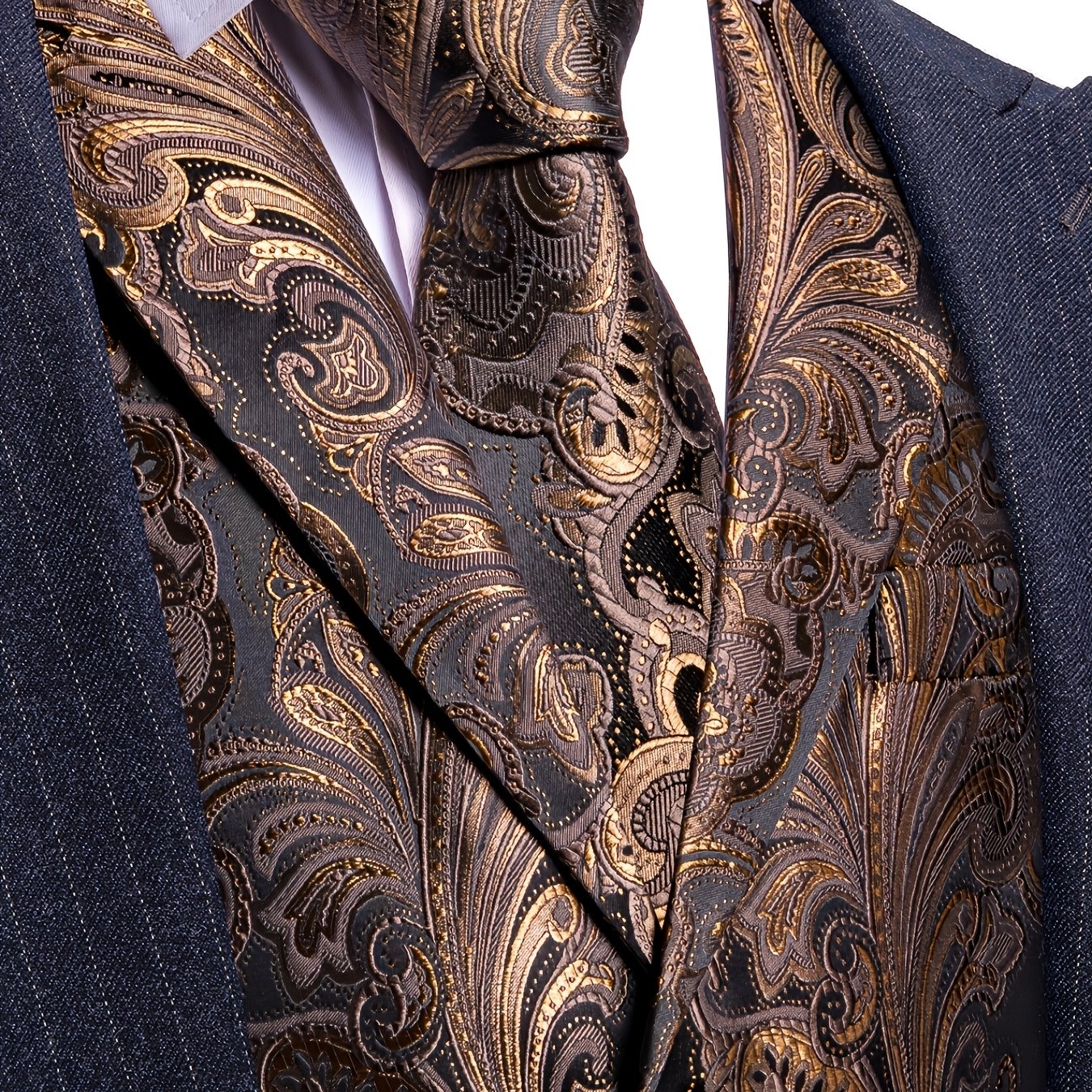 Image of Paisley Vest For Men Tuxedo Waistcoat With Matching Necktie For Formal Occasions