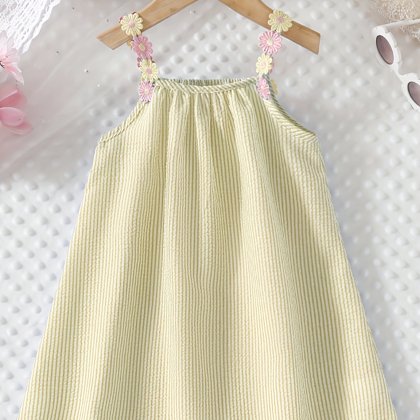 Boho Floral Straps Girl&#39;s Tent Dress, Casual Cute Sleeveless A-line Stripe Dress For * Summer