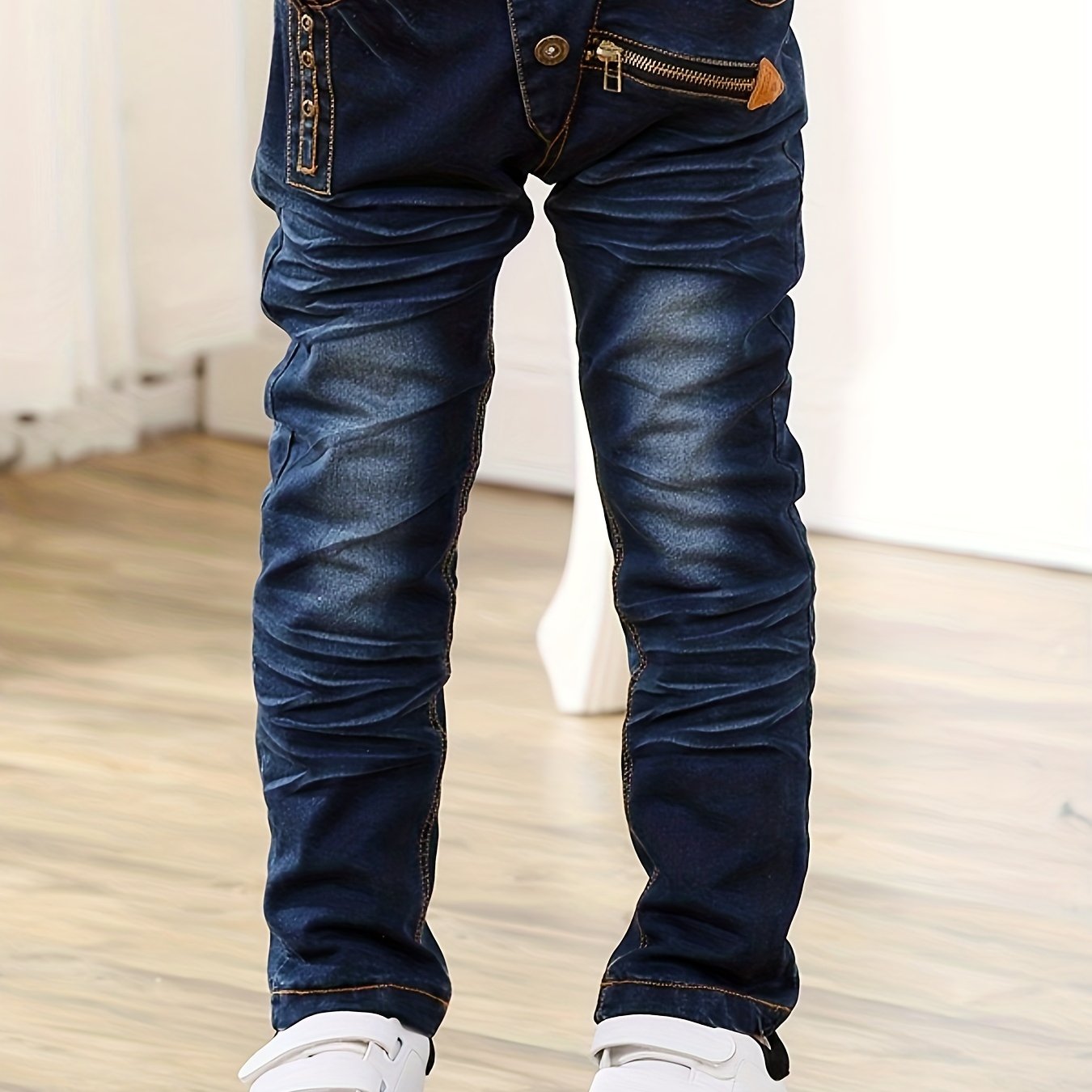 Image of Boys' Denim Long Pants, Spring/autumn Style Elastic Waist Straight Casual Size 603