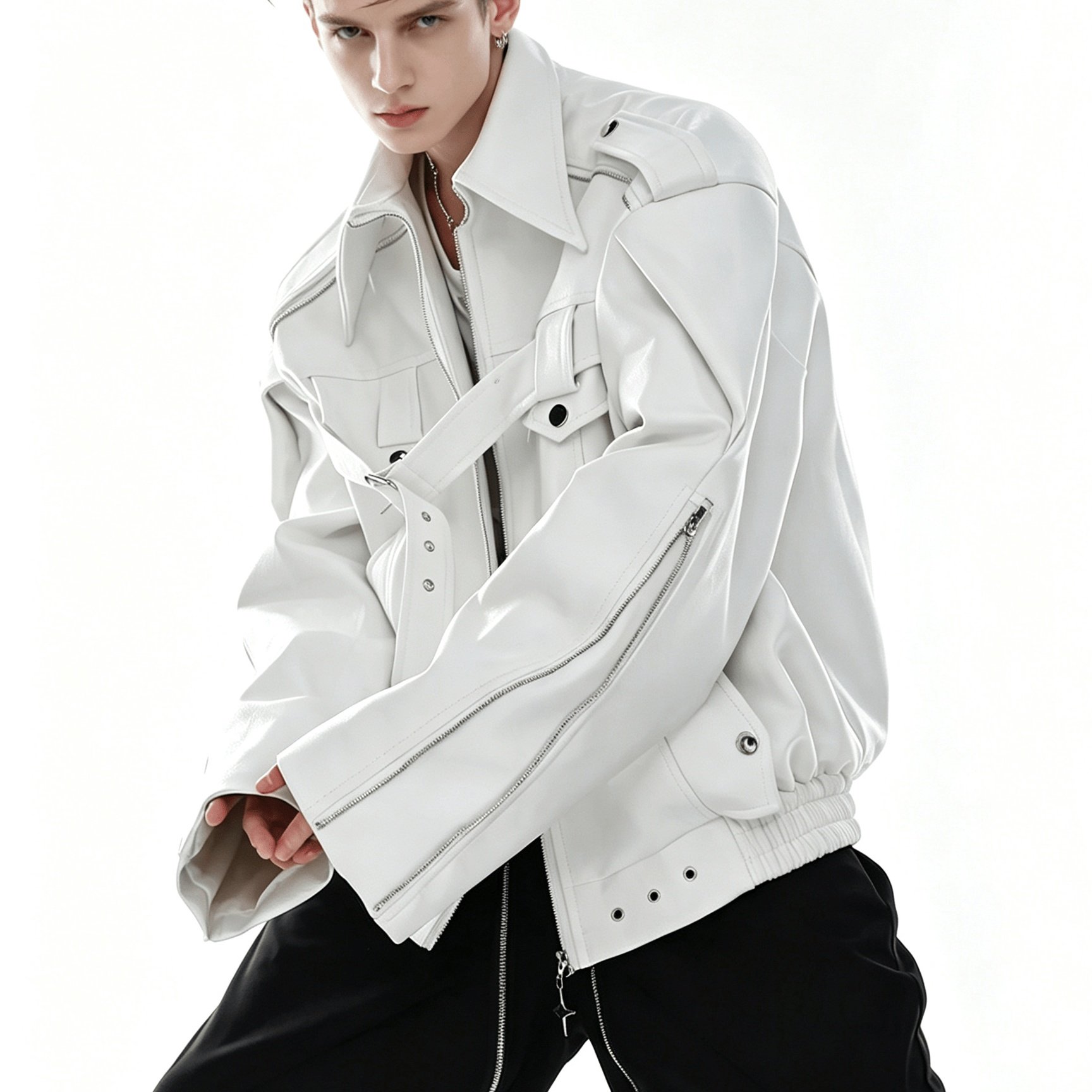 TEMU European And American Streetwear Style Cropped Lapel Jacket For Men, Loose Fit, Versatile, Style, Motorcycle Jacket, Men's Jacket