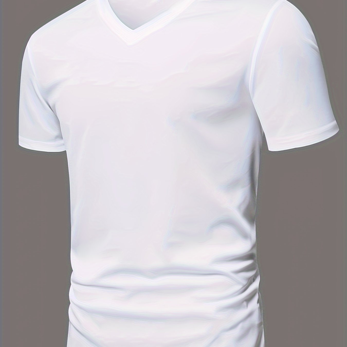 Men's Spring Summer Fall Solid Color Casual Comfortable Short Sleeve V-neck T-shirt, Suitable For Casual Outing, Holiday, 100% Polyester, Machine Washable, Clean. Wtv861