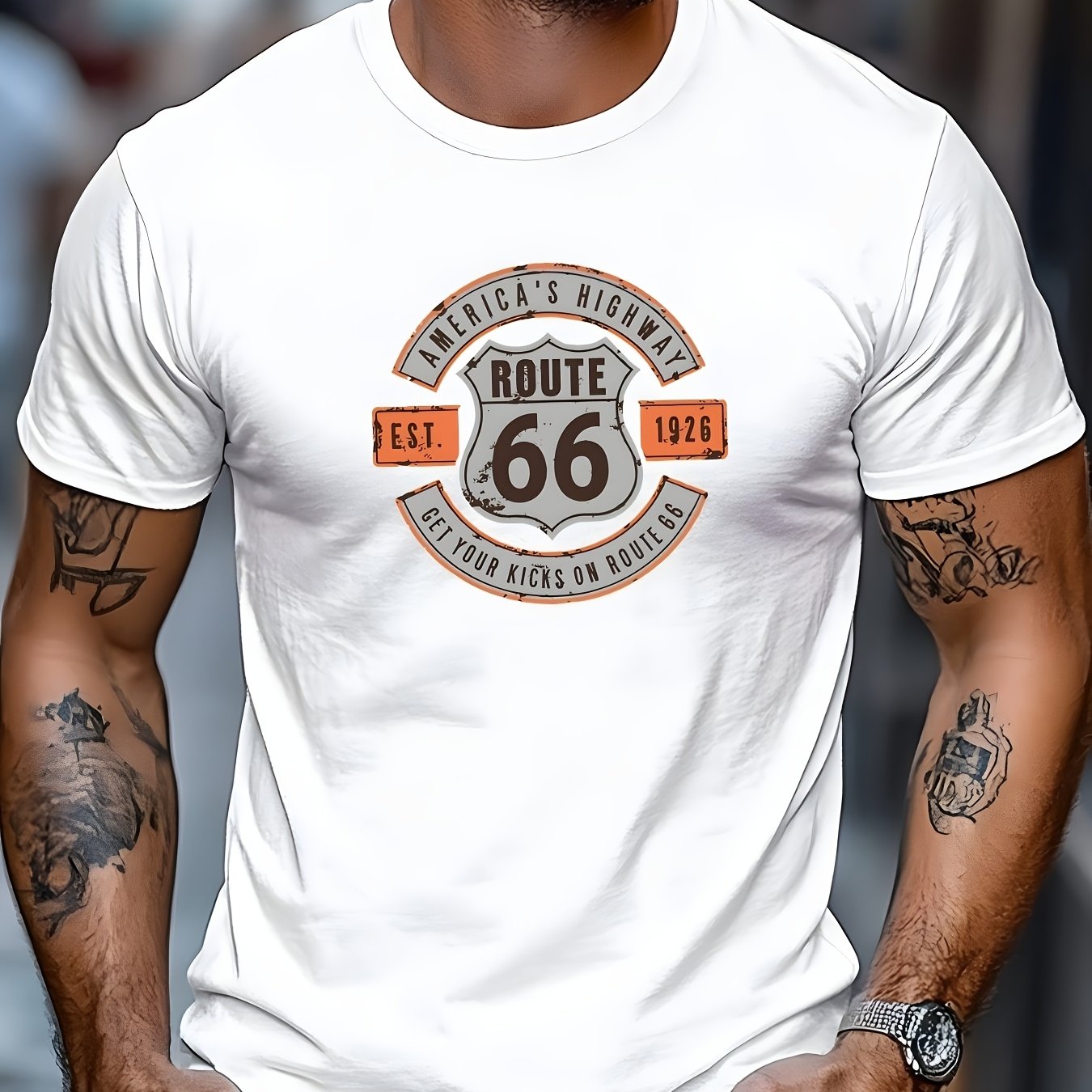 TEMU Men's 2d Creative Number 66 Print Tshirt, Loose Casual Crew Neck, Summer Tee, Breathable Fabric 100% Polyester