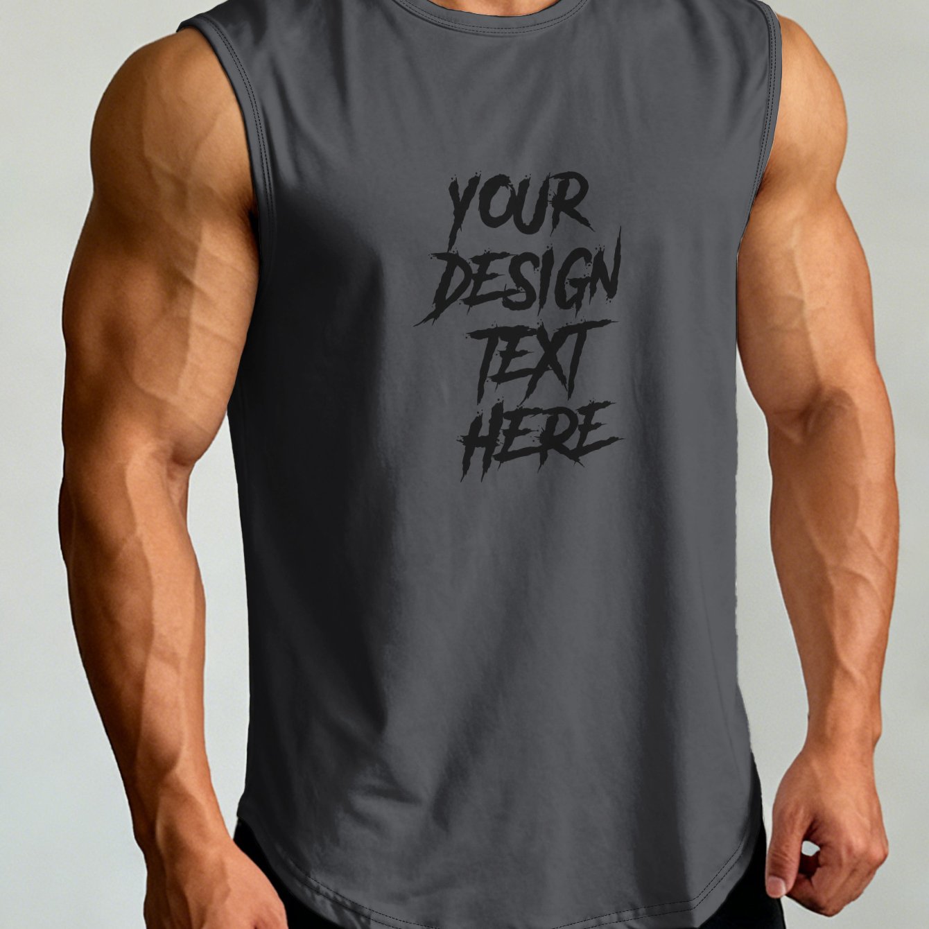 TEMU Customize Your Text Men's Summer Sports Casual Tank Neck Sleeveless Shirt Sleeveless Top Made Of Polyester Knit Fabric Customize Customize Your