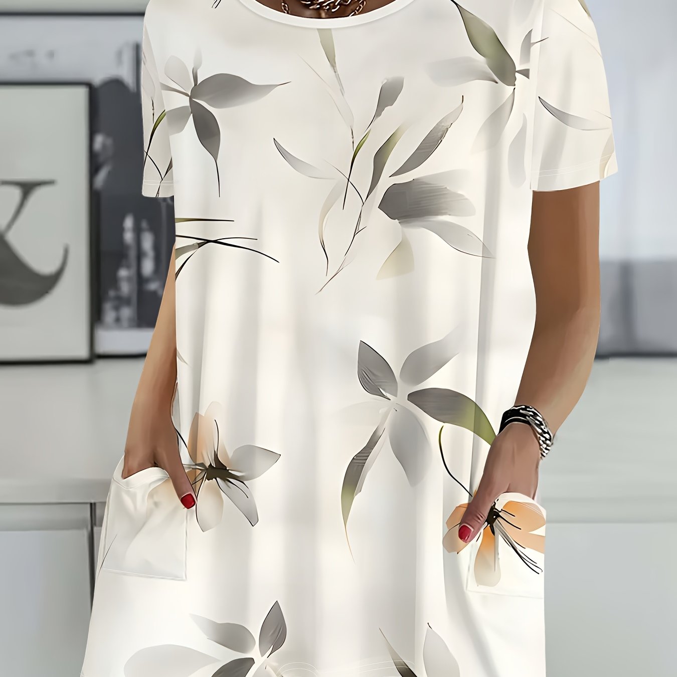 TEMU Easy Floral Short Sleeve T-shirt Women's Loose Round Neck Casual Top Fashion Versatile White Summer New