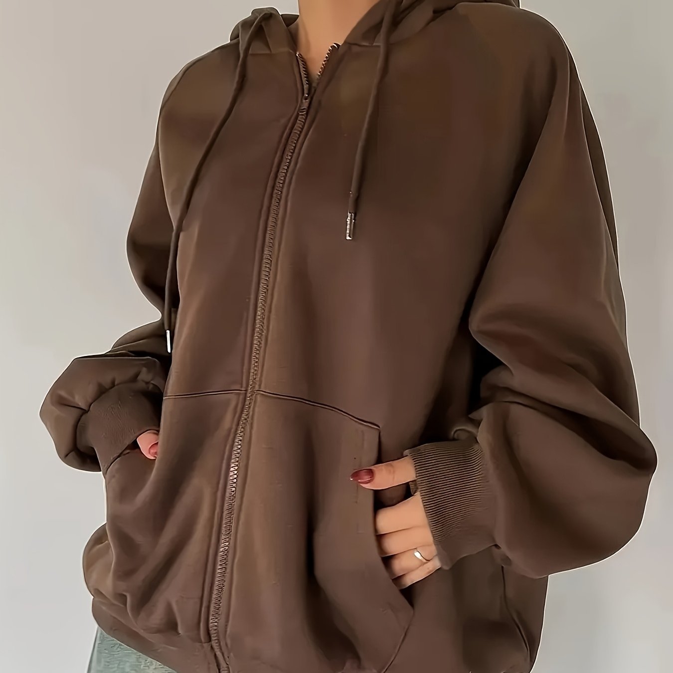 E-shop Damen Hoodie mit Fleece-Futter - Einfarbiger Langarm-Pullover mit Kängurutasche, lässiger Herbst- und Winter-Pullover