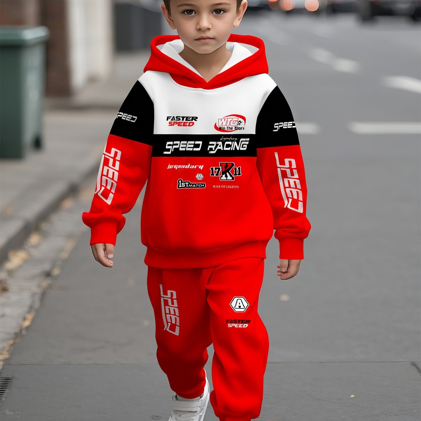 Baby Boy Hooded Sweatshirt Set, Fashionable And Cool Racing Printed Hooded Sweatshirt And Pants, Comfortable And Casual For Going Out, For Outdoor