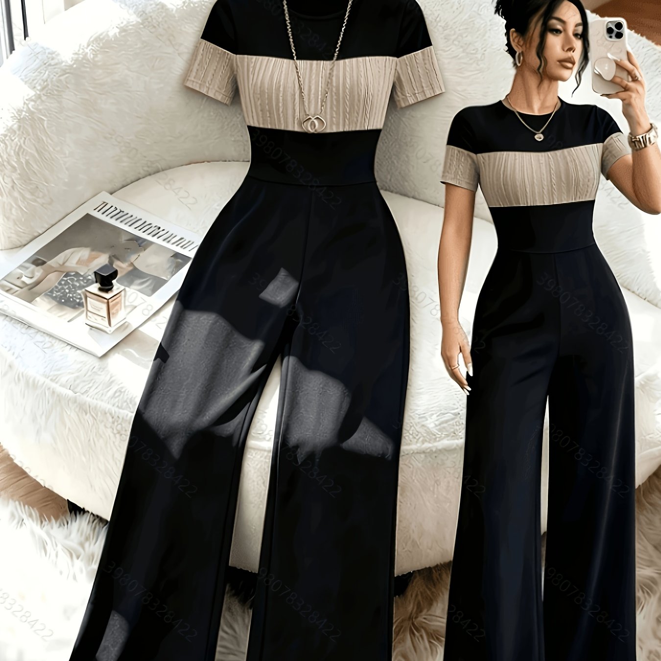 TEMU Dw260726137 Women's Spring/summer Fashionable And Elegant Color-block Jumpsuit