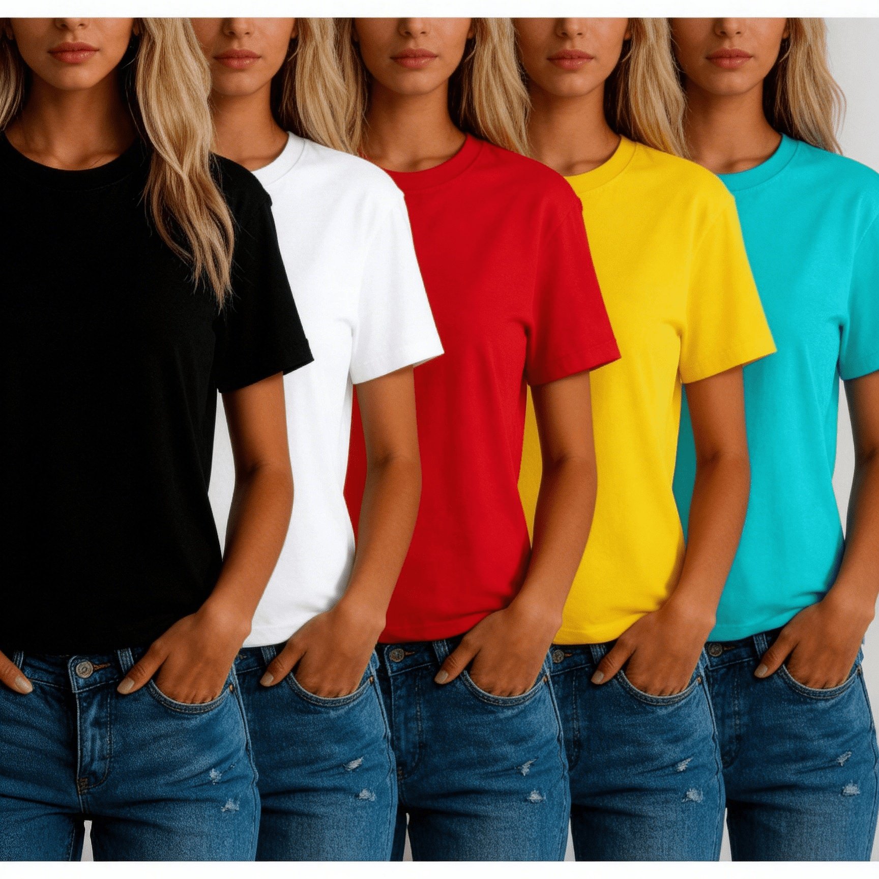 TEMU Five-pack Base Tees - Solid Color Elegant Short-sleeve T-shirts For Women