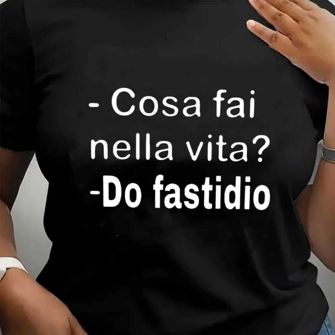 TEMU T-shirt a maniche corte con testo stampato "Cosa Fai Nella Do Fastidio" in , dialogo umoristico, abbigliamento casual