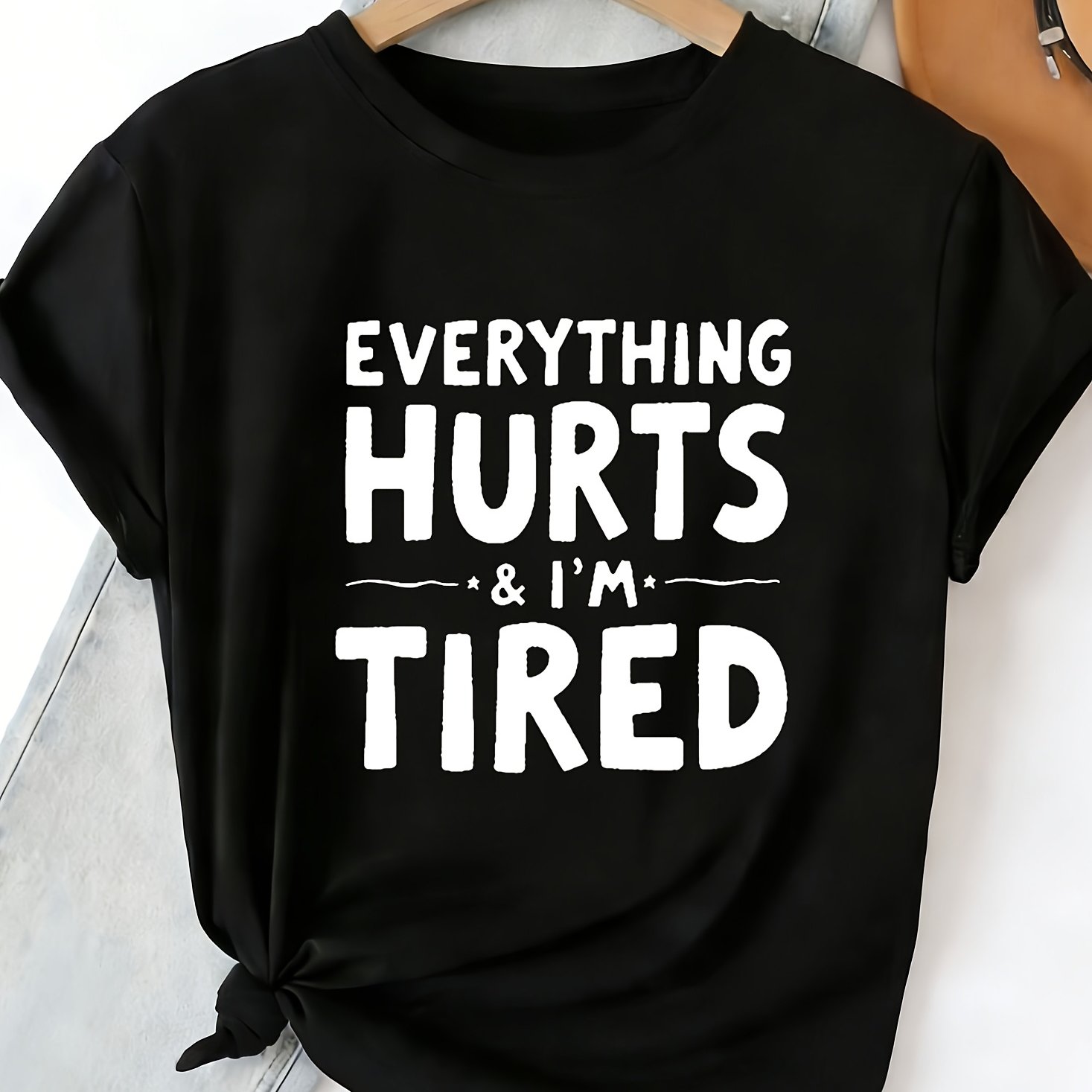 TEMU Plus Size, Women's Plus-size Oversized T-shirt With "everything & I'm Tired" Print - Crewneck Short Sleeve Blouse-compatible Basic Top Suitable