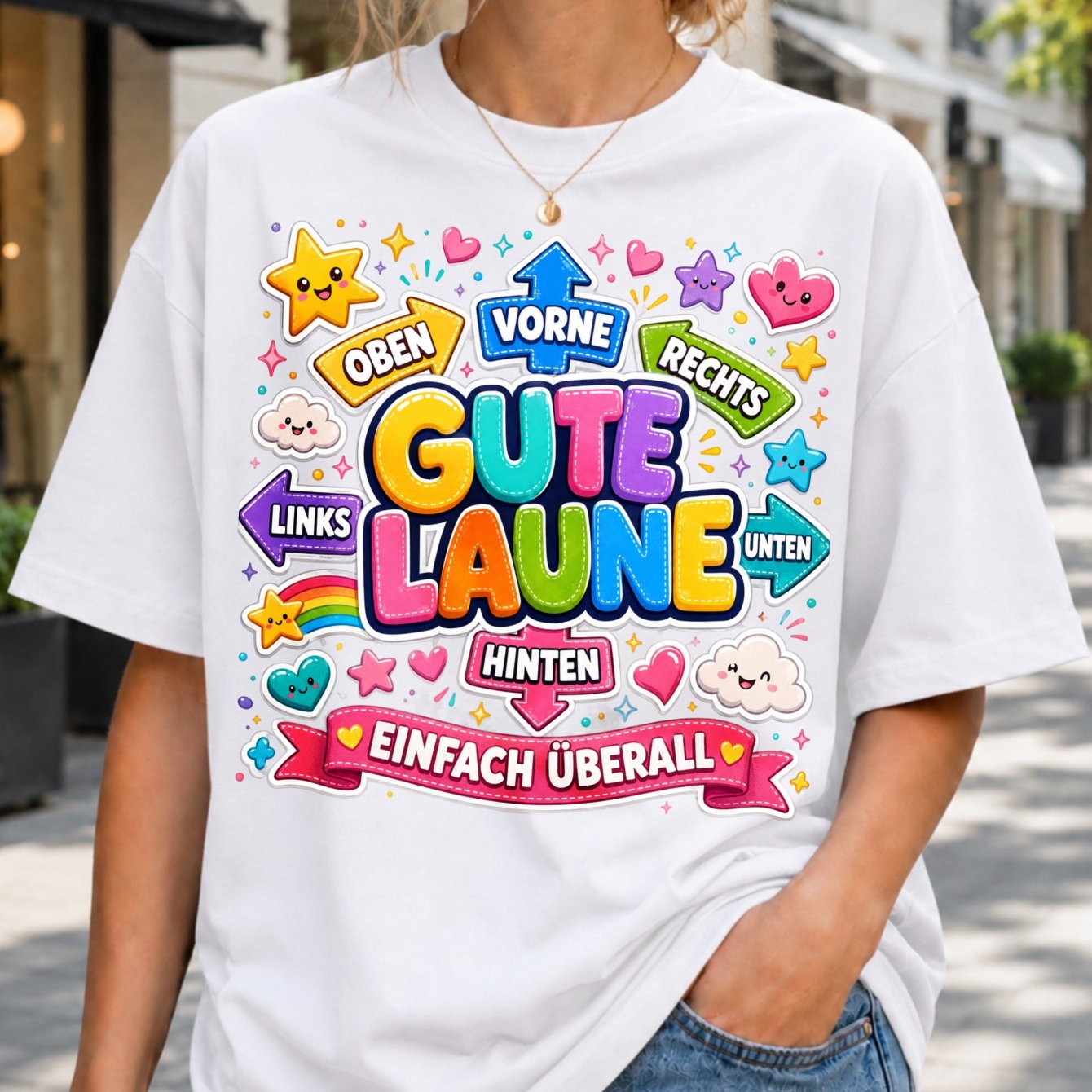 Image of With Rainbow Cute Arrows Smiling Clouds Hearts And Einfach Ribbon In Kawaii Style Women's T-shirt